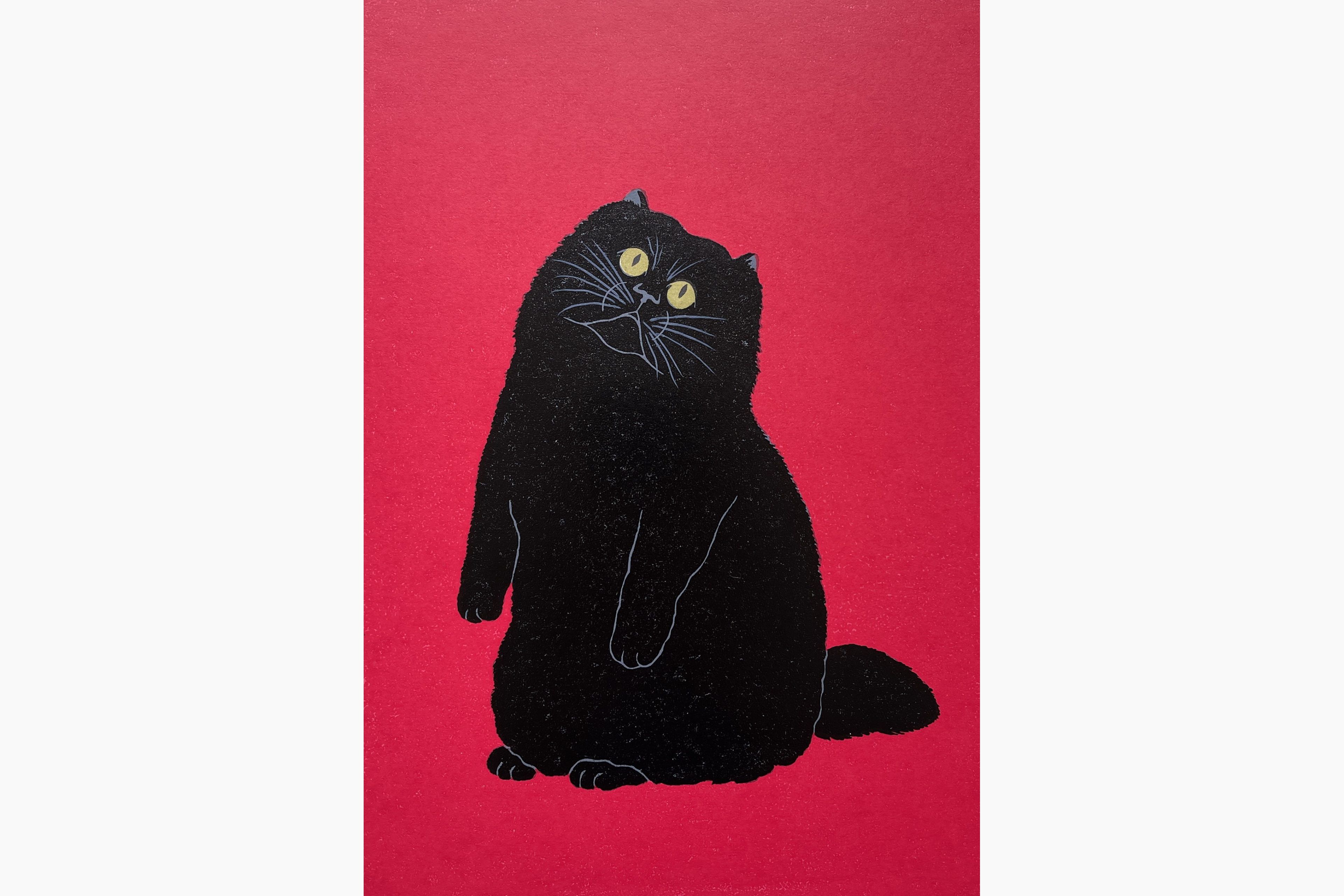 Original woodblock print - Nishida Tadashige - Cat Poses 16 - Black Cat