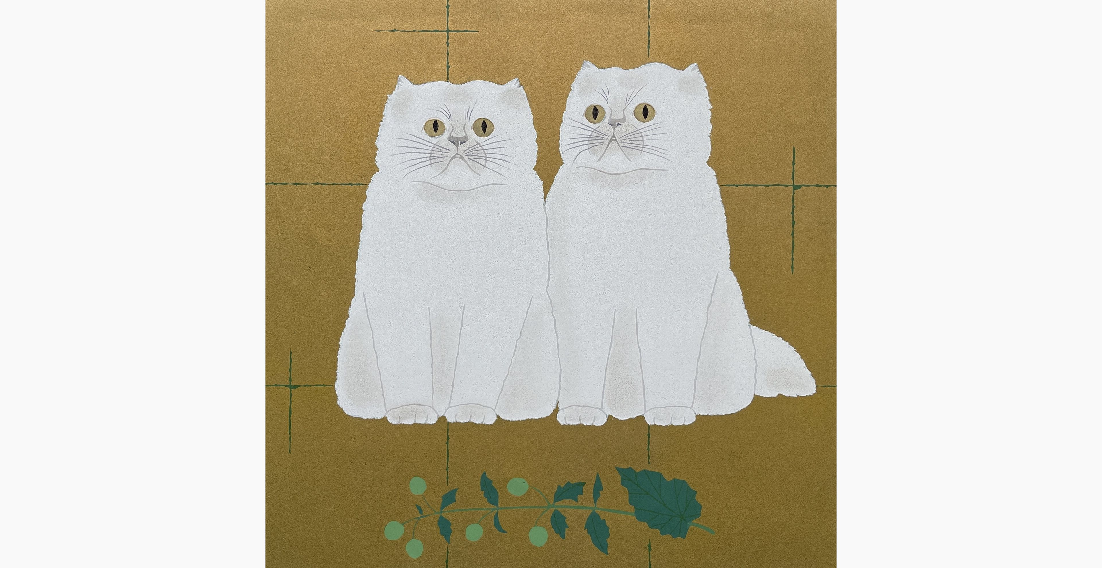 Original woodblock print - Nishida Tadashige - Good Friendship - White Cats