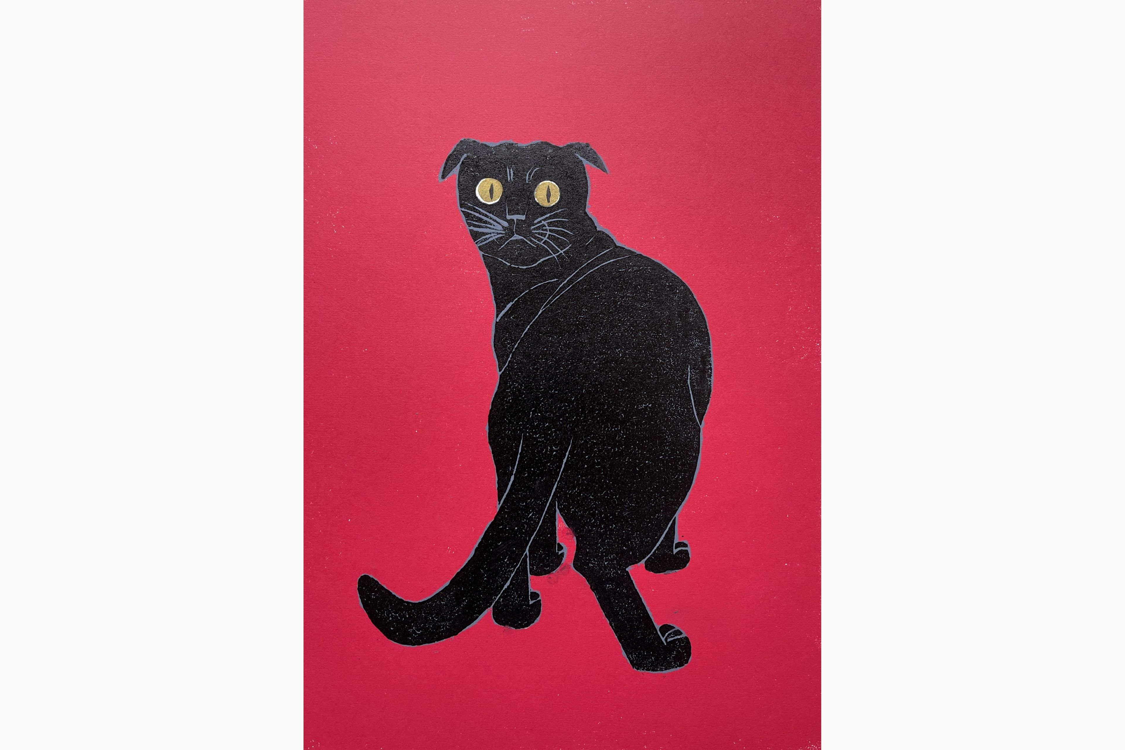 Original woodblock print - Nishida Tadashige - Looking Back - Black Cat 2