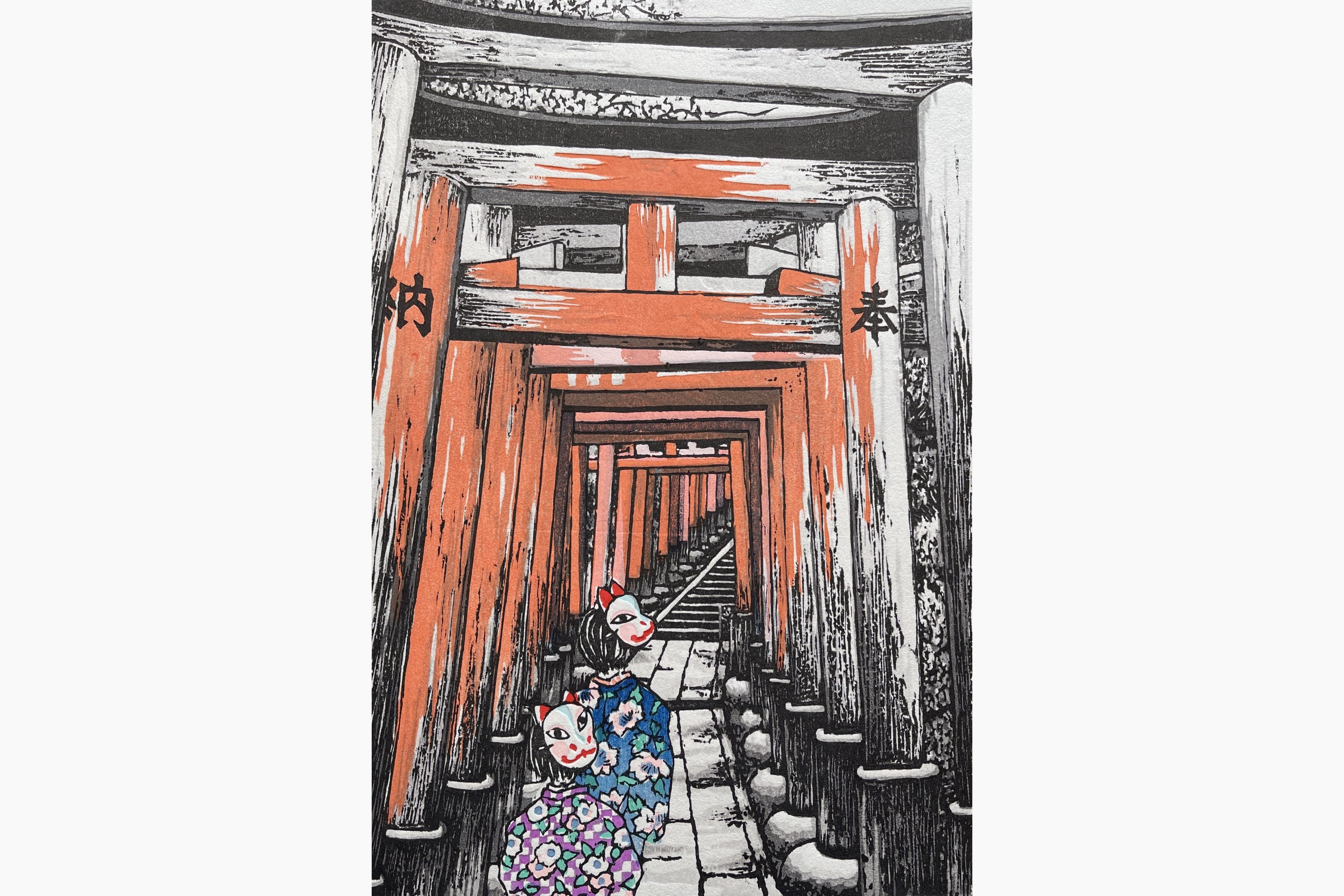 Original woodblock print - Fu Takenaka - Oinarisan
