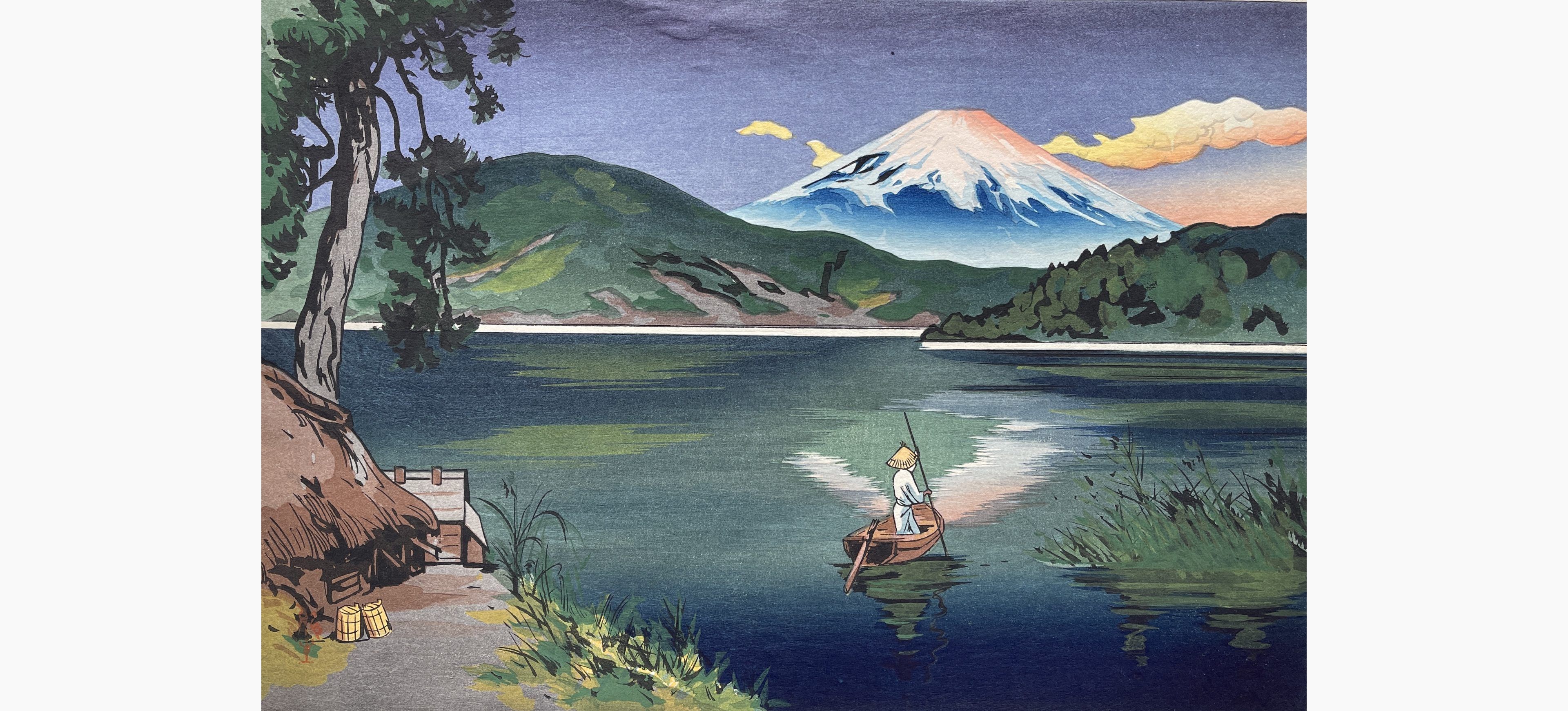 Original woodblock print - Yoshimoto Masao - Fuji From Lake Ashi