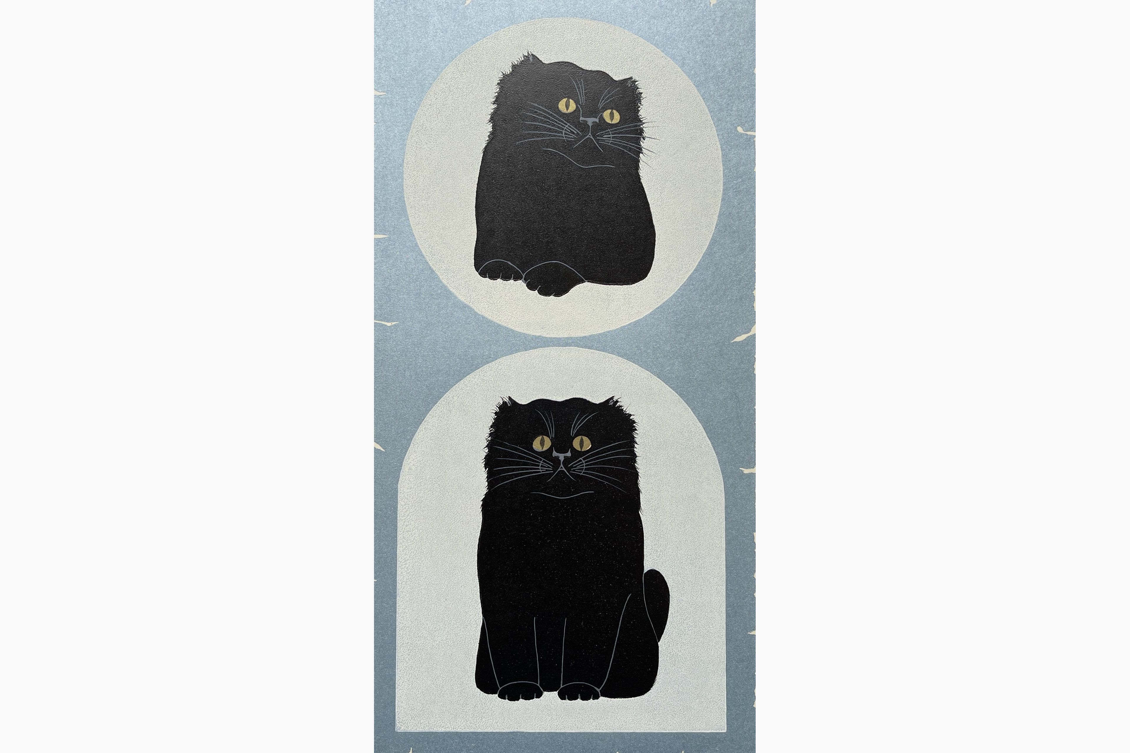 Original woodblock print - Nishida Tadashige - Child Cats (B) - Black Cats
