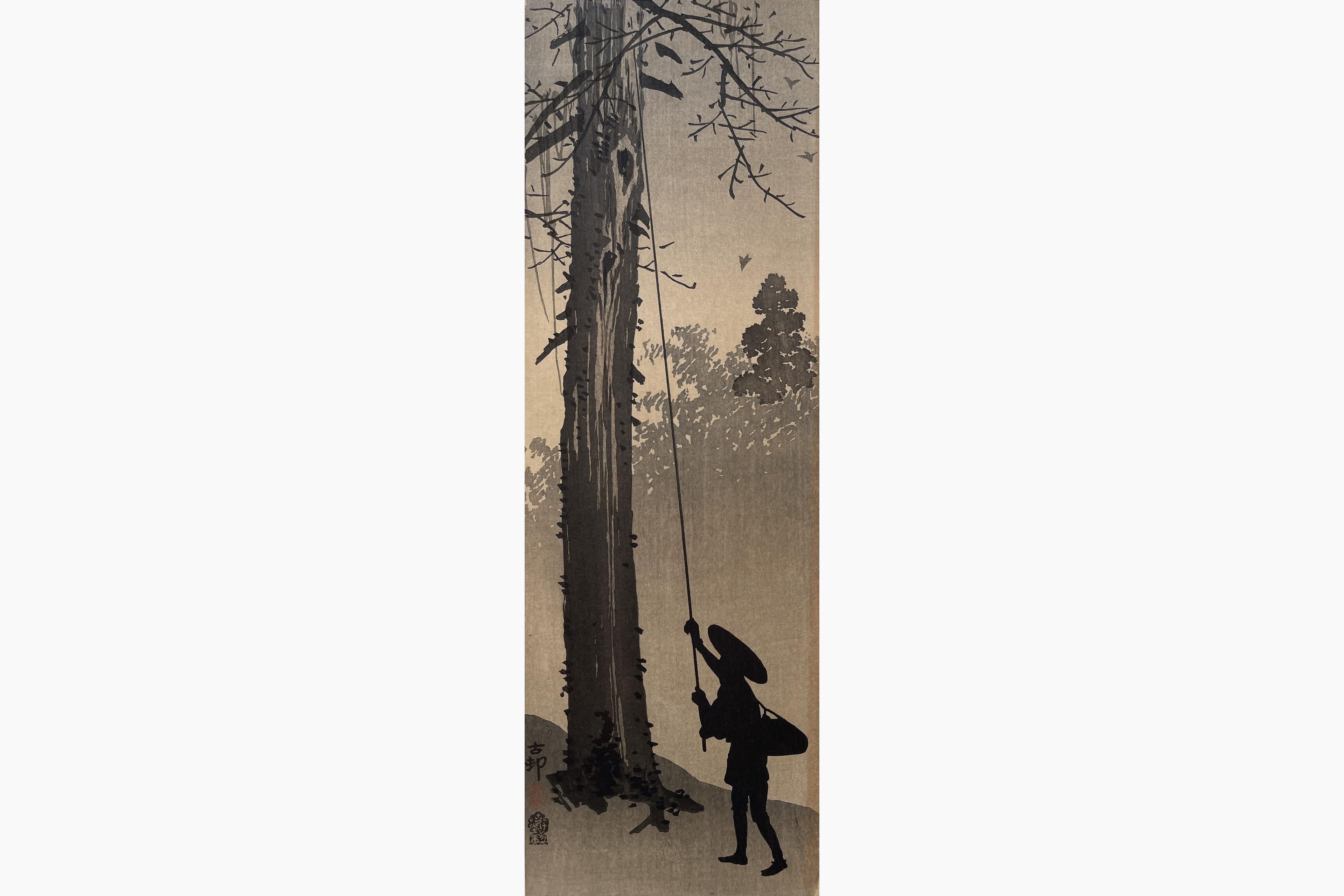 Original woodblock print - Ohara Koson - Man Harvesting a Nest