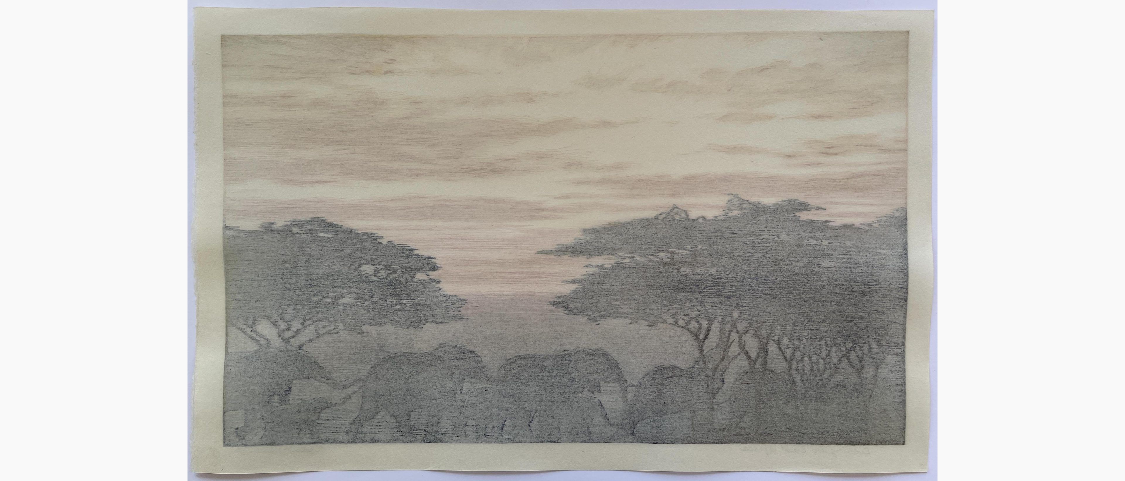 Japanese print - Toshi Yoshida - Evening in East Africa