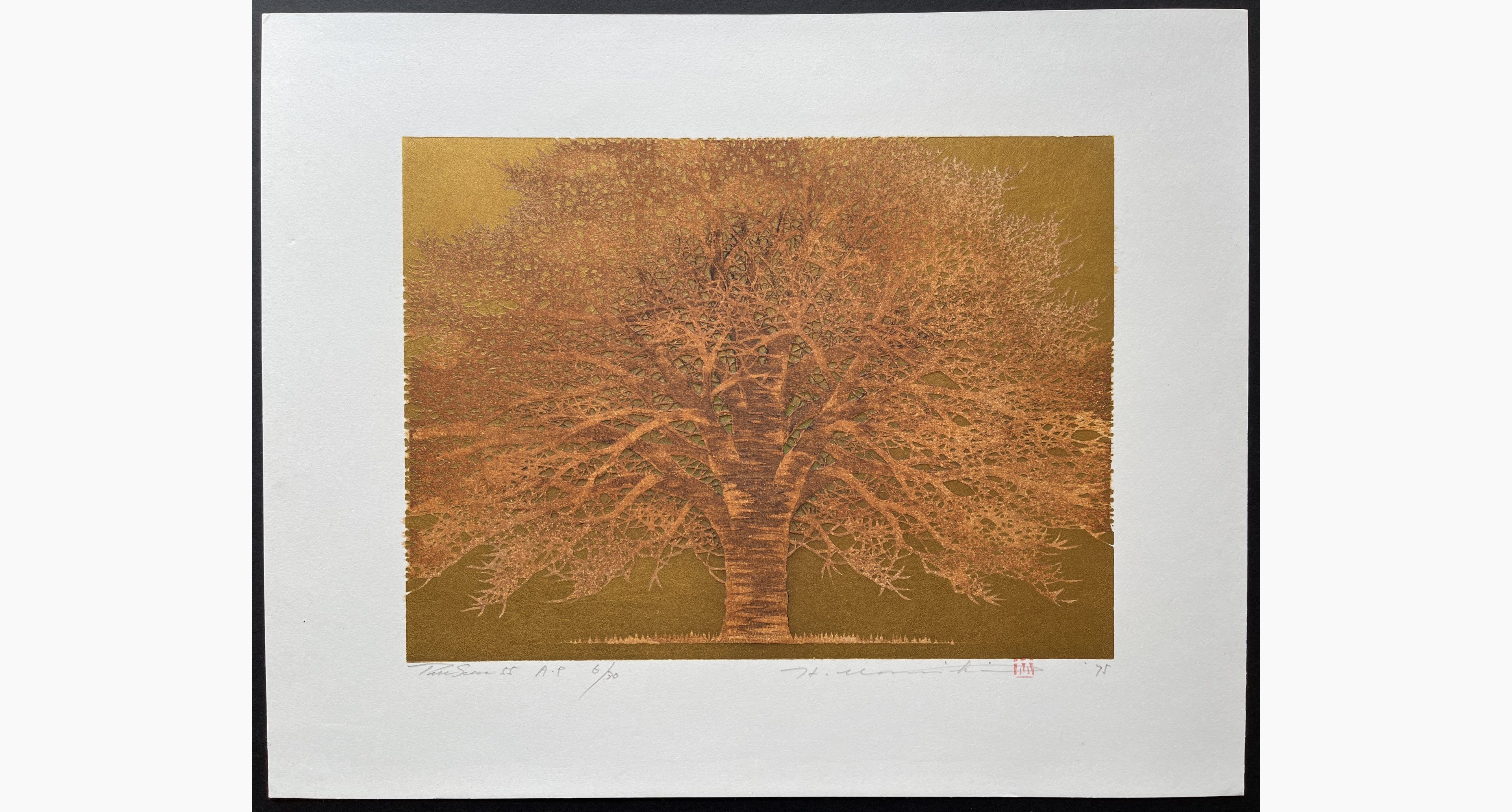 Japanese woodblock print - Hajime Namiki - Tree scene 55