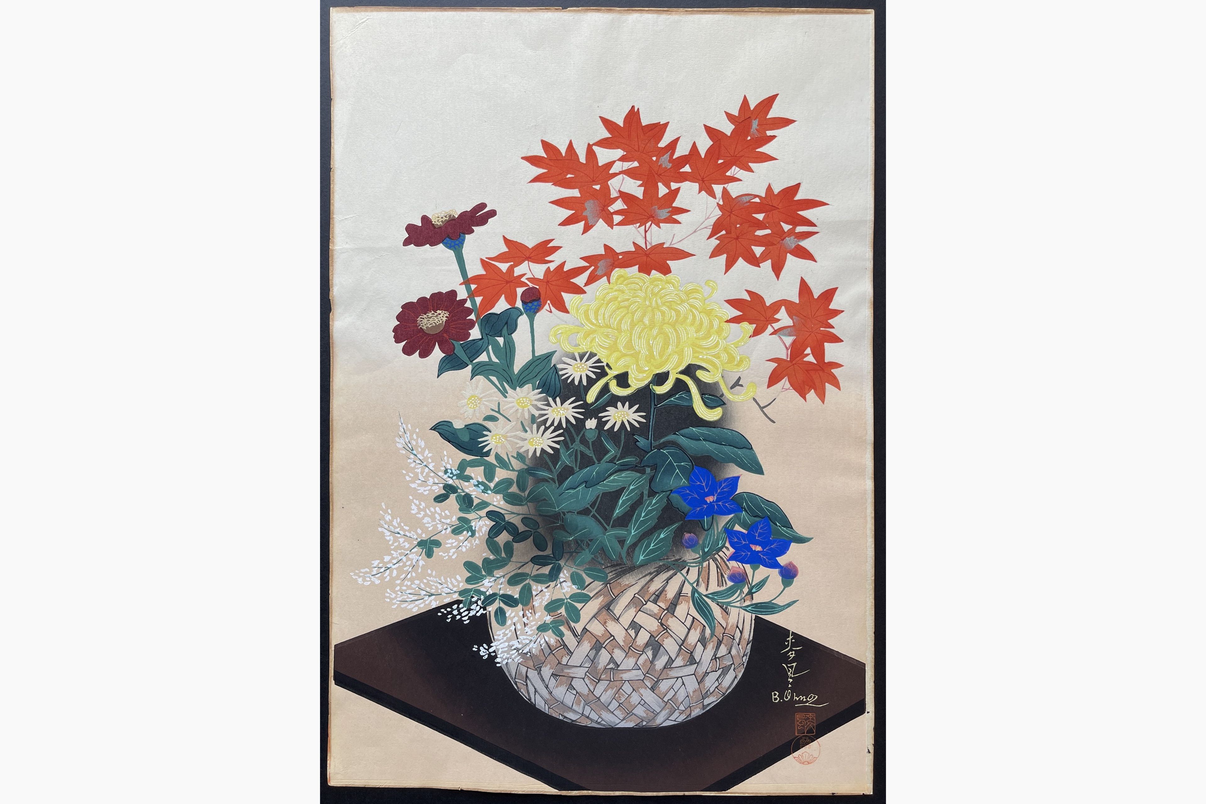 Japanese woodblock print - Ohno Bakufu - Autumn Flowers