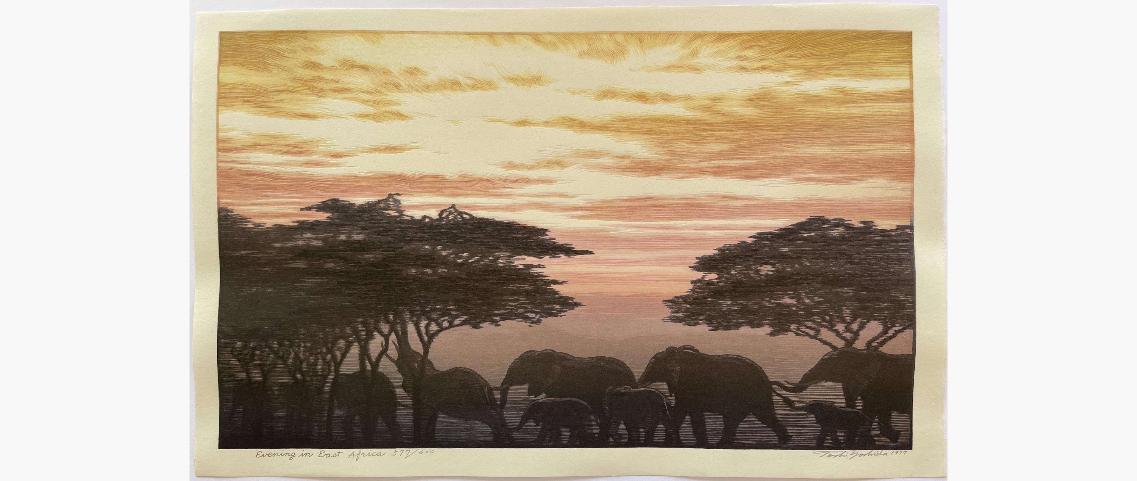 Japanese woodblock print - Toshi Yoshida - Evening in East Africa