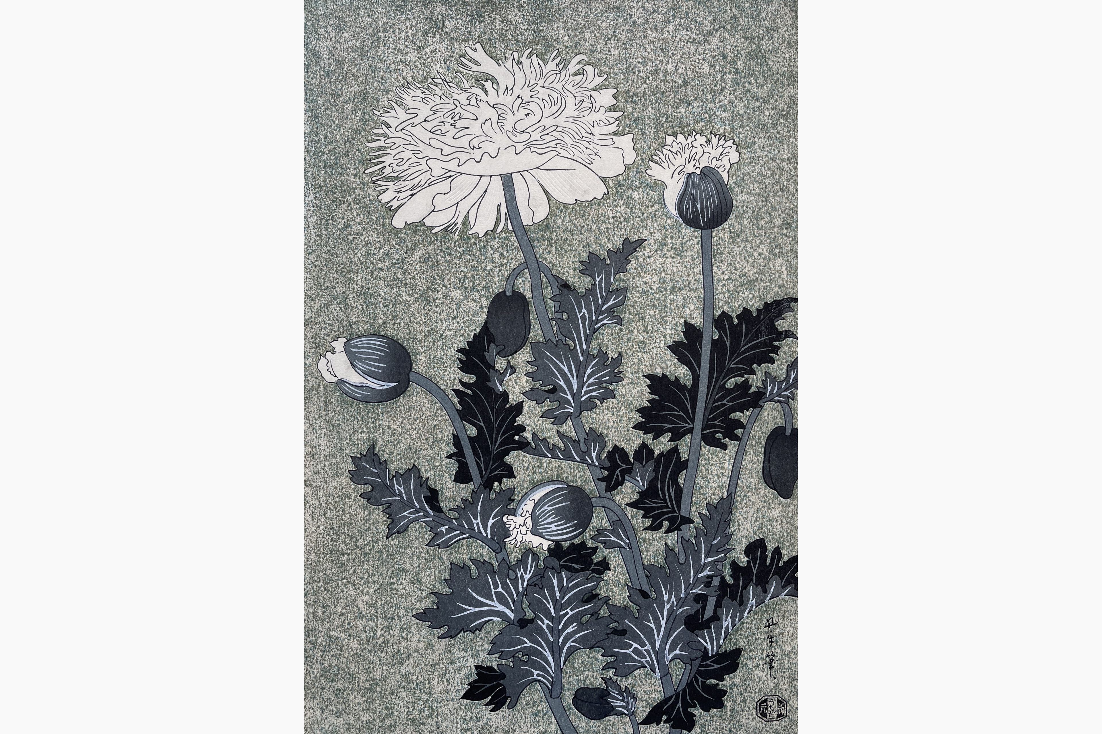 Original woodblock print - Benji Asada - Poppies