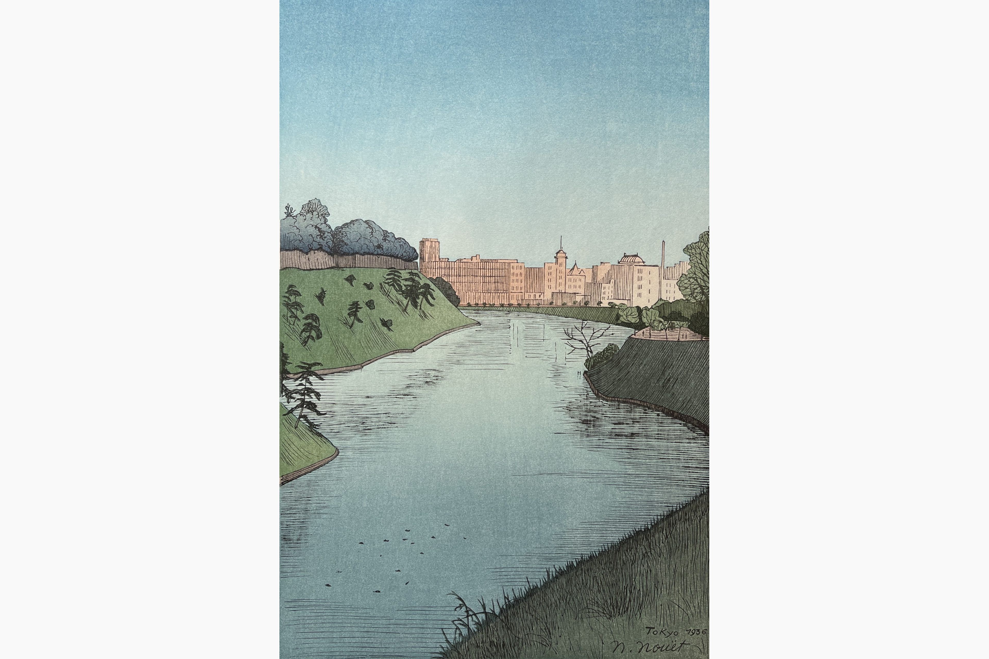 Original woodblock print - Noel Nouet - Benkei Moat