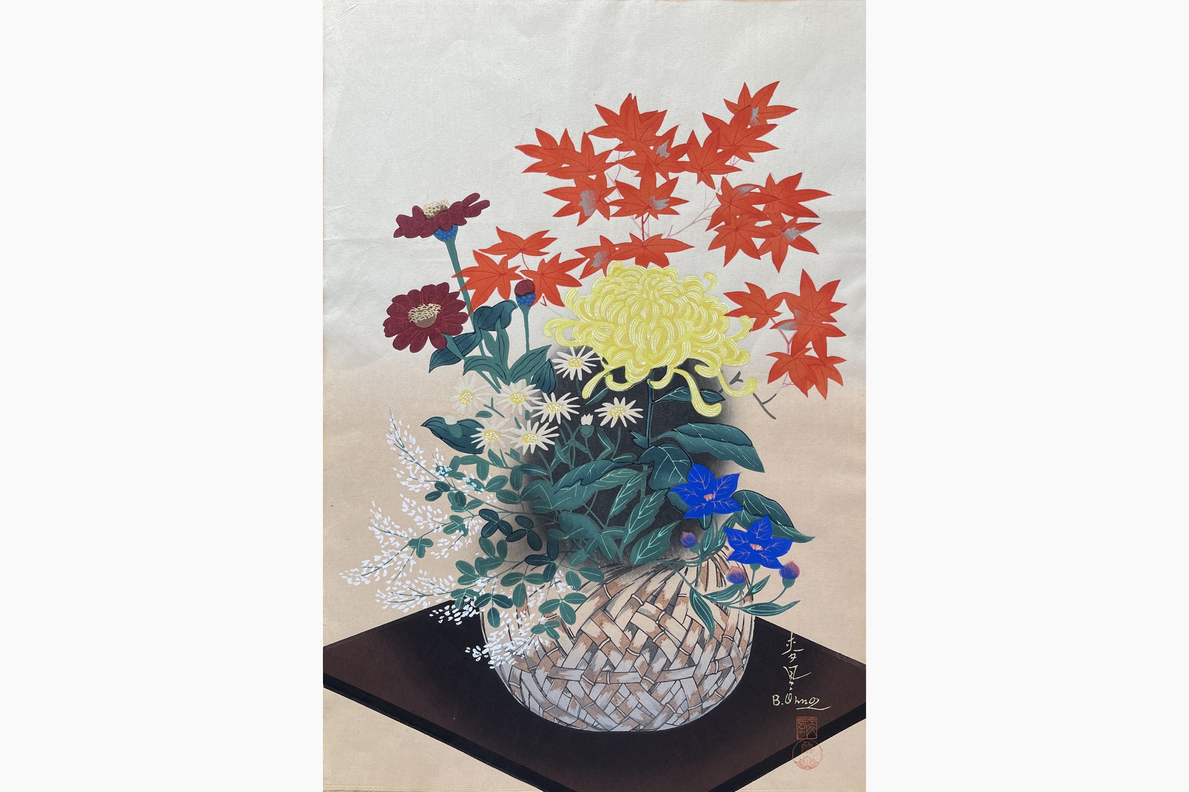 Original woodblock print - Ohno Bakufu - Autumn Flowers