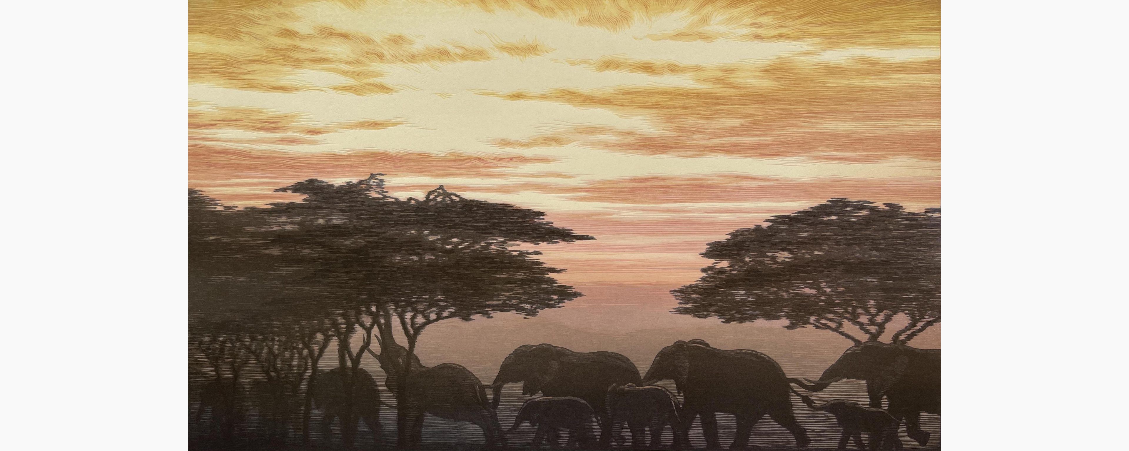 Original woodblock print - Toshi Yoshida - Evening in East Africa