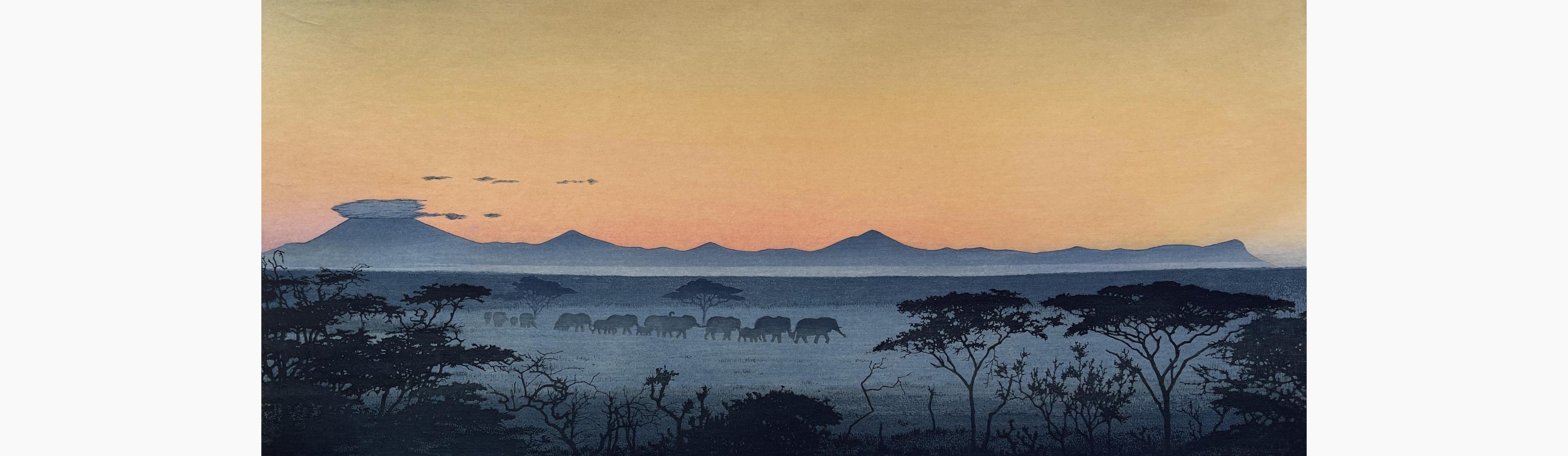 Original woodblock print - Toshi Yoshida - Morning Mist in East Africa