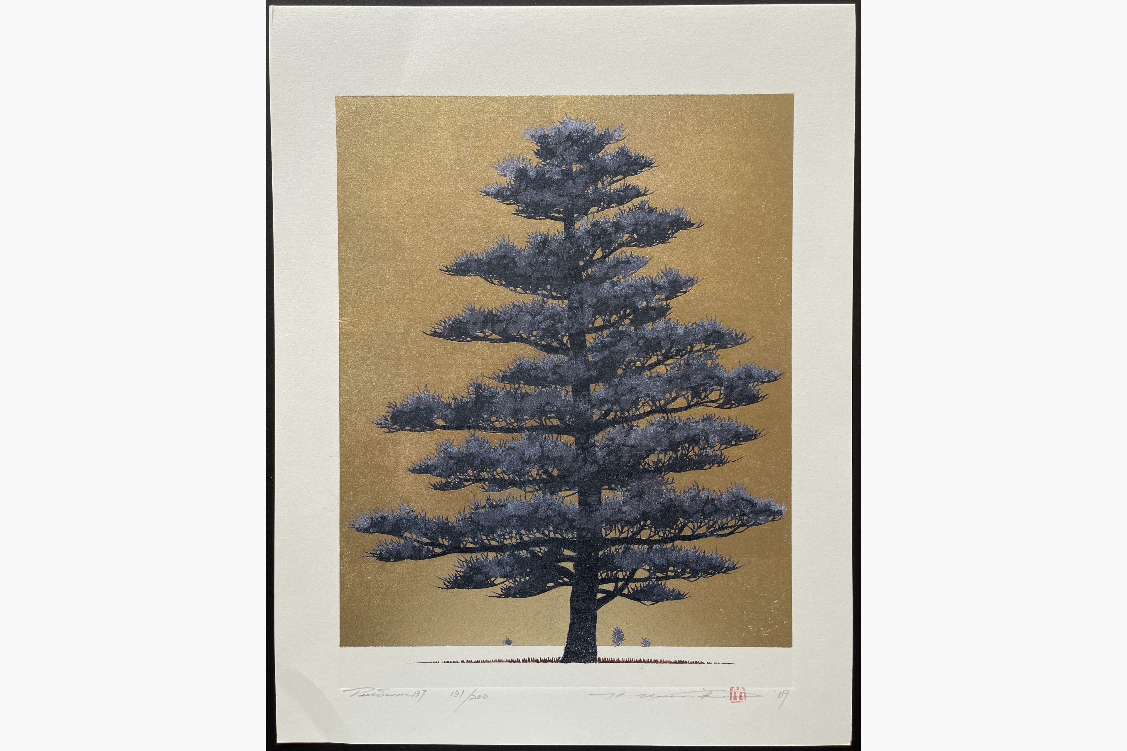 Japanese woodblock print - Hajime Namiki - Tree scene 137 (black version)