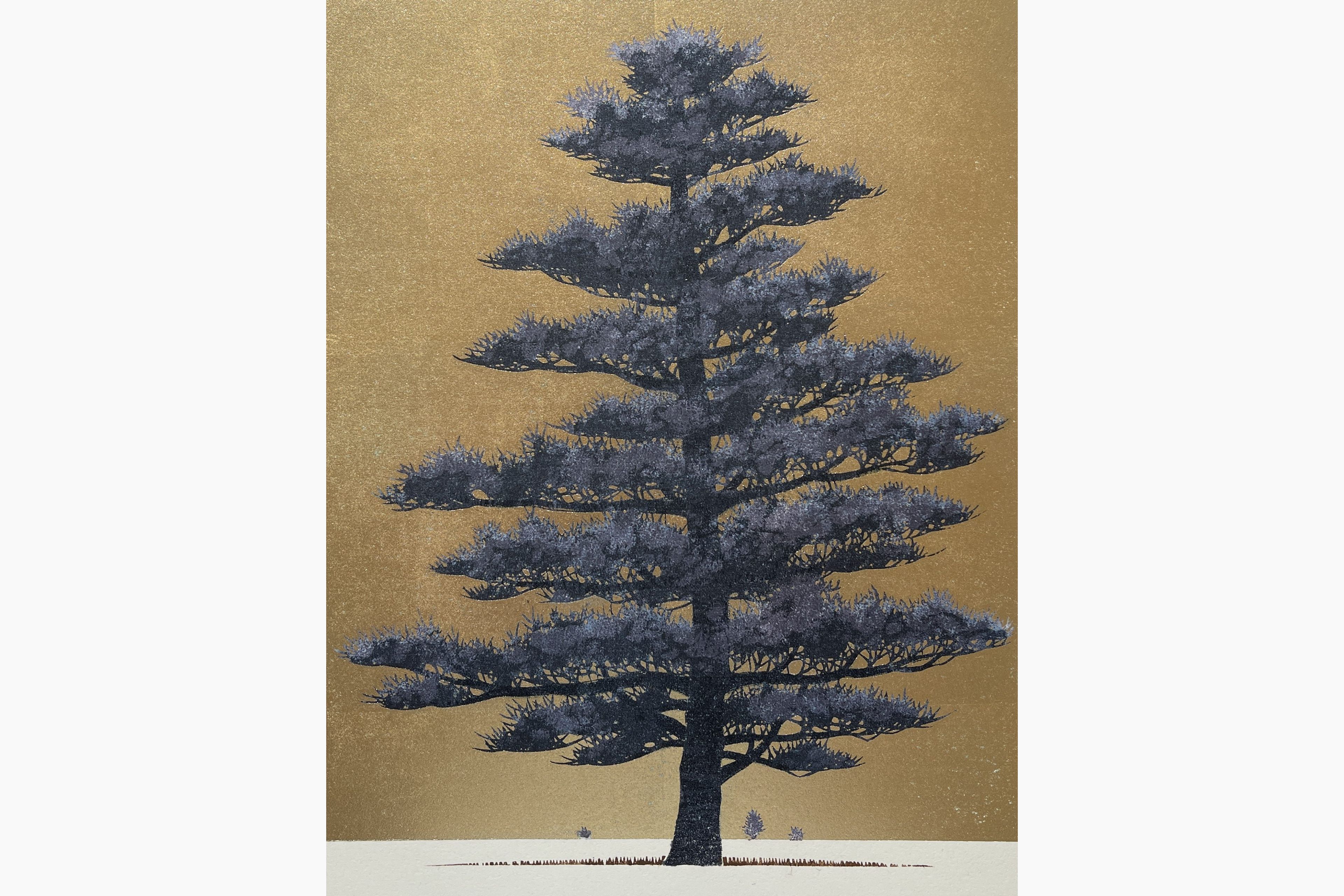 Original woodblock print - Hajime Namiki - Tree scene 137 (black version)