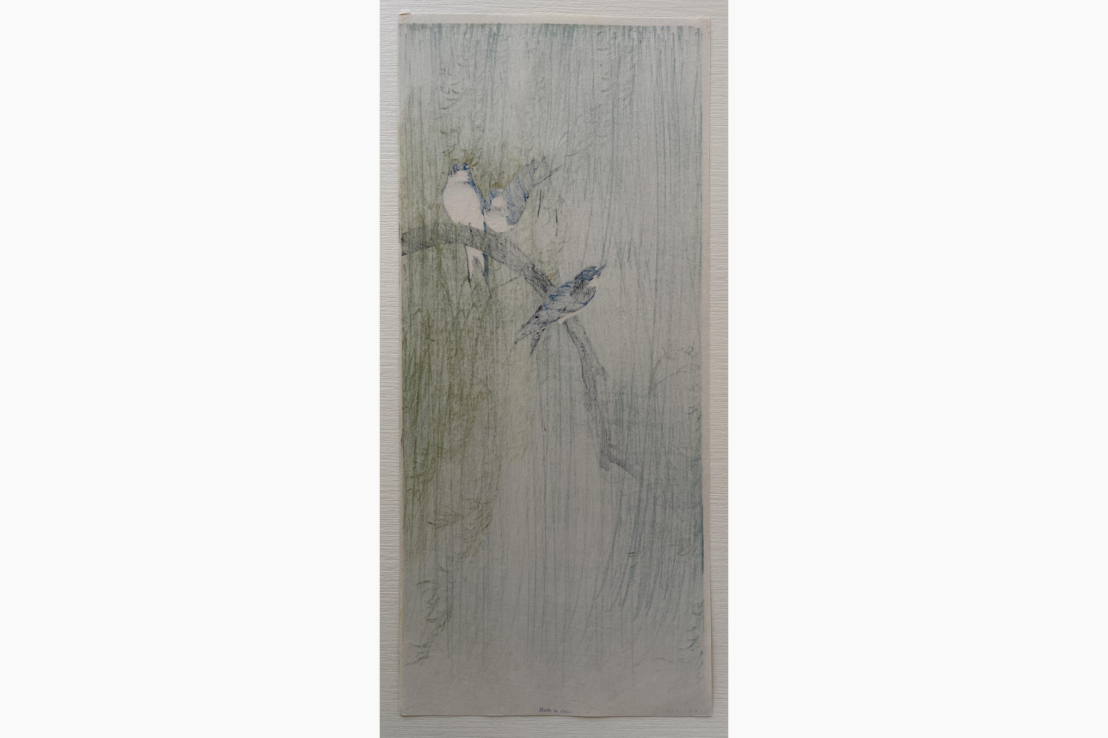 Japanese print - Ito Sozan - Barn Swallows and Willow