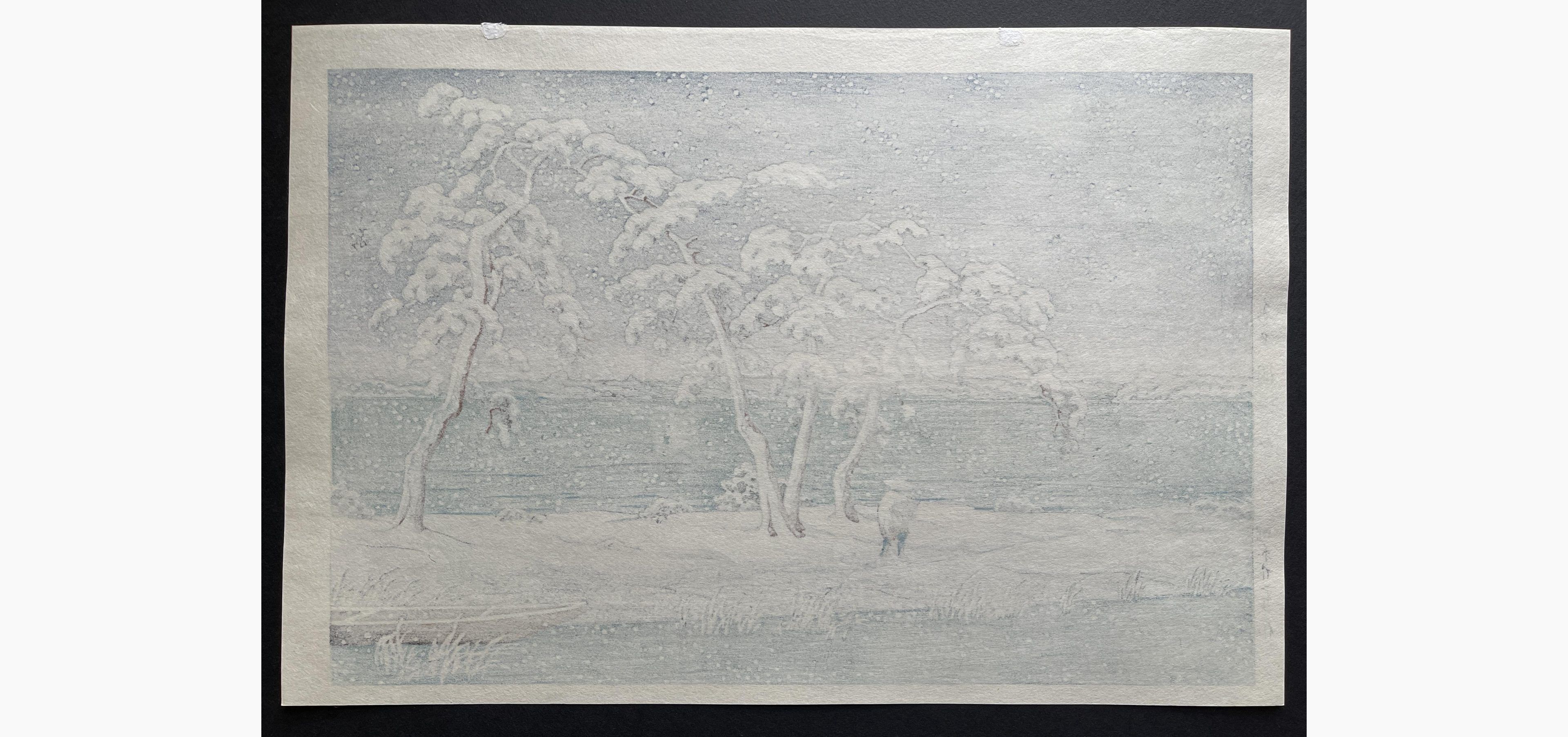 Japanese print - Kawase Hasui - Snow at Hi Marsh, Mito