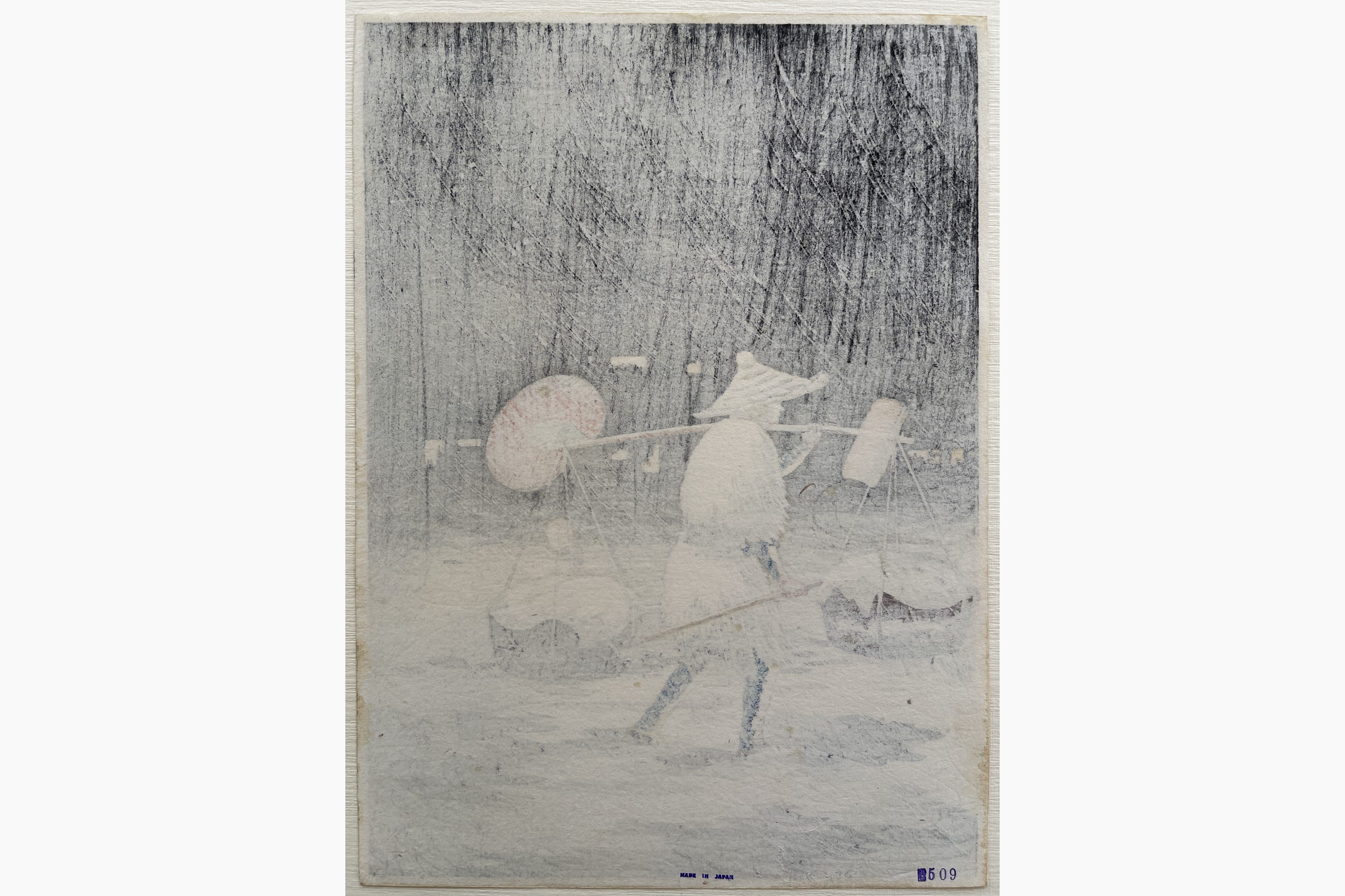 Japanese print - Takahashi Shotei - Peddler in the Snowy Night