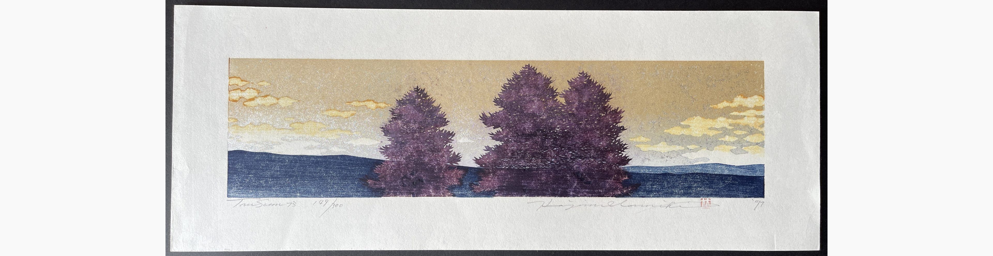 Japanese woodblock print - Hajime Namiki - Tree scene 73