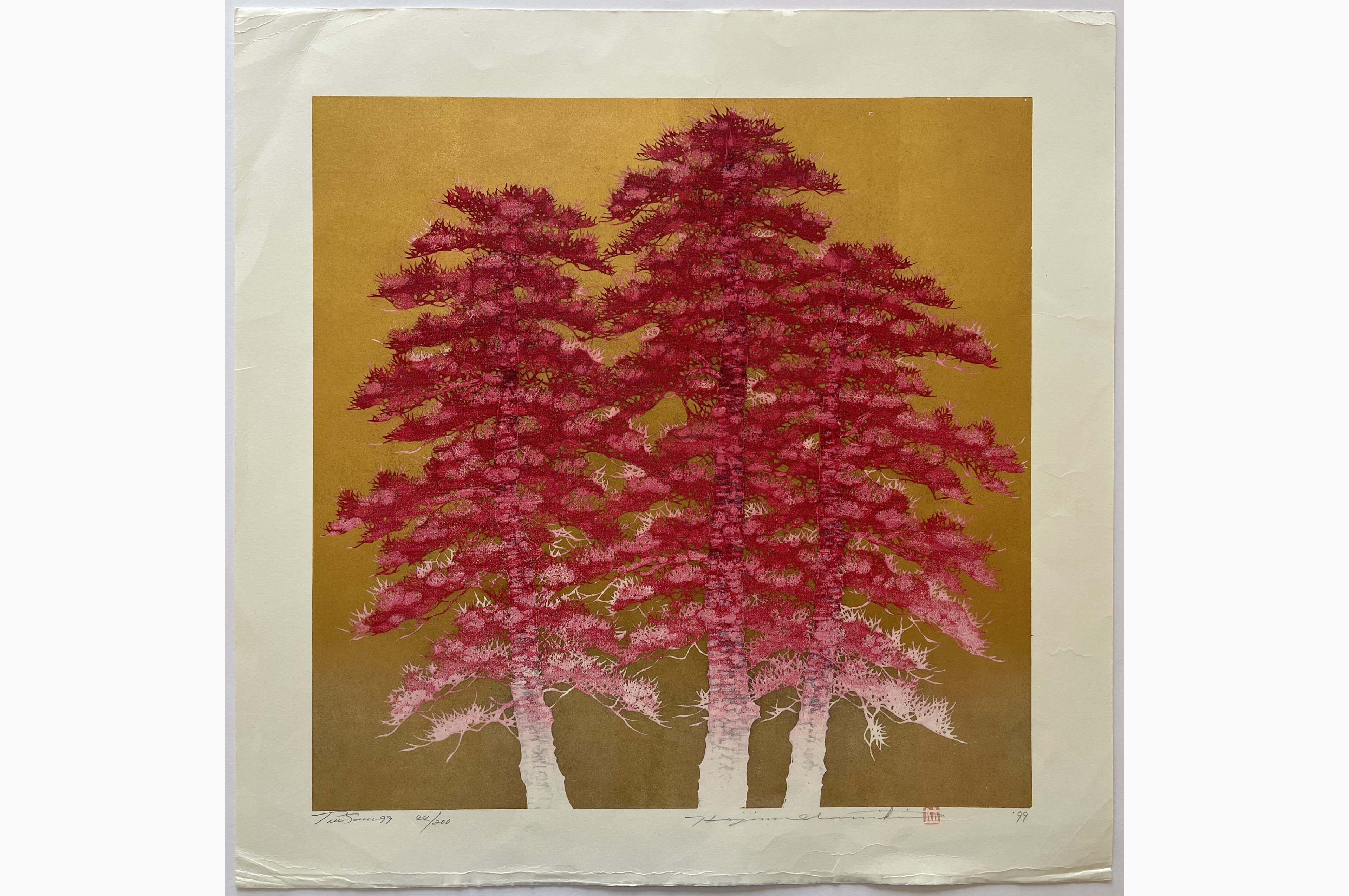 Japanese woodblock print - Hajime Namiki - Tree scene 99