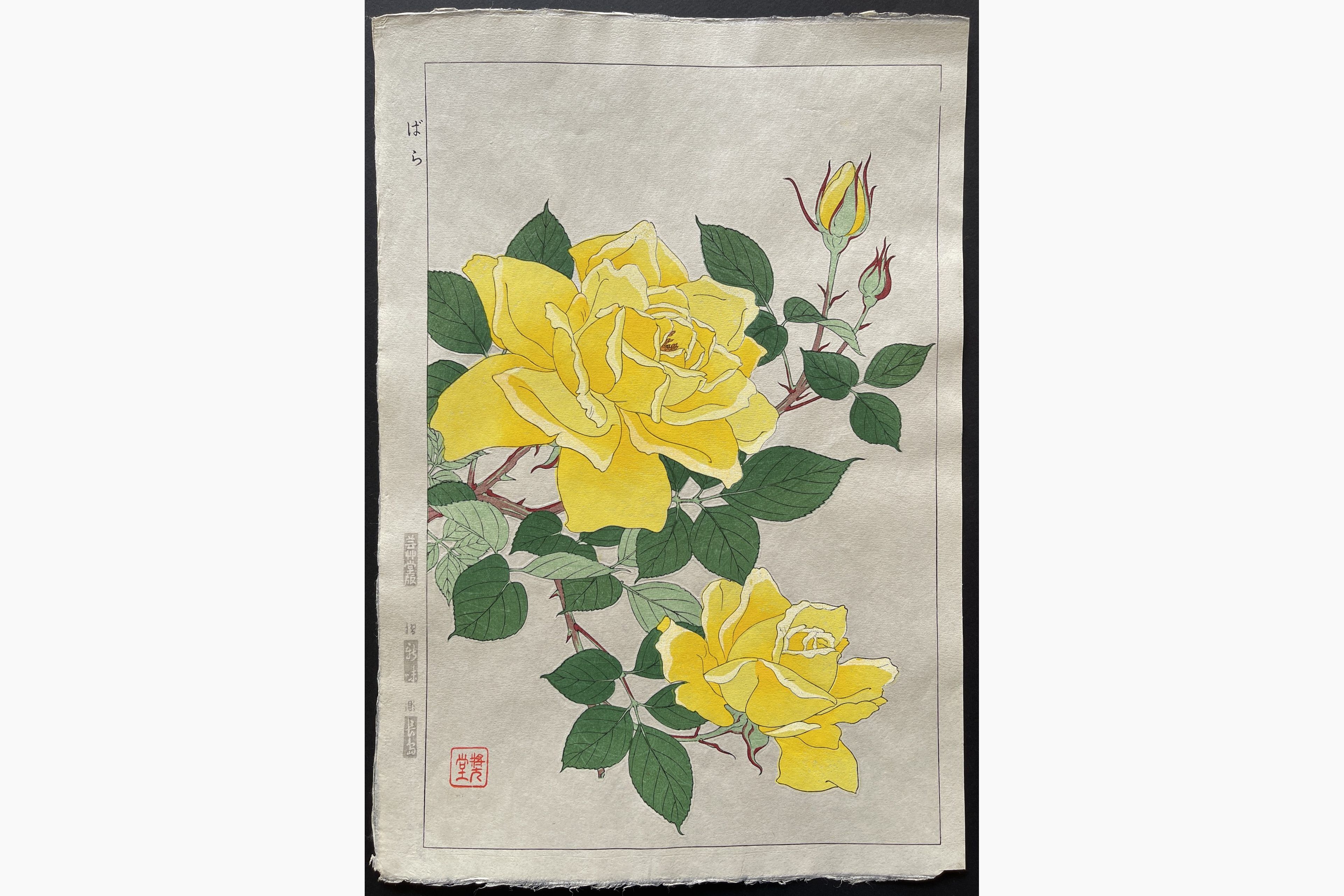 Japanese woodblock print - Kawarazaki Shodo - Rose