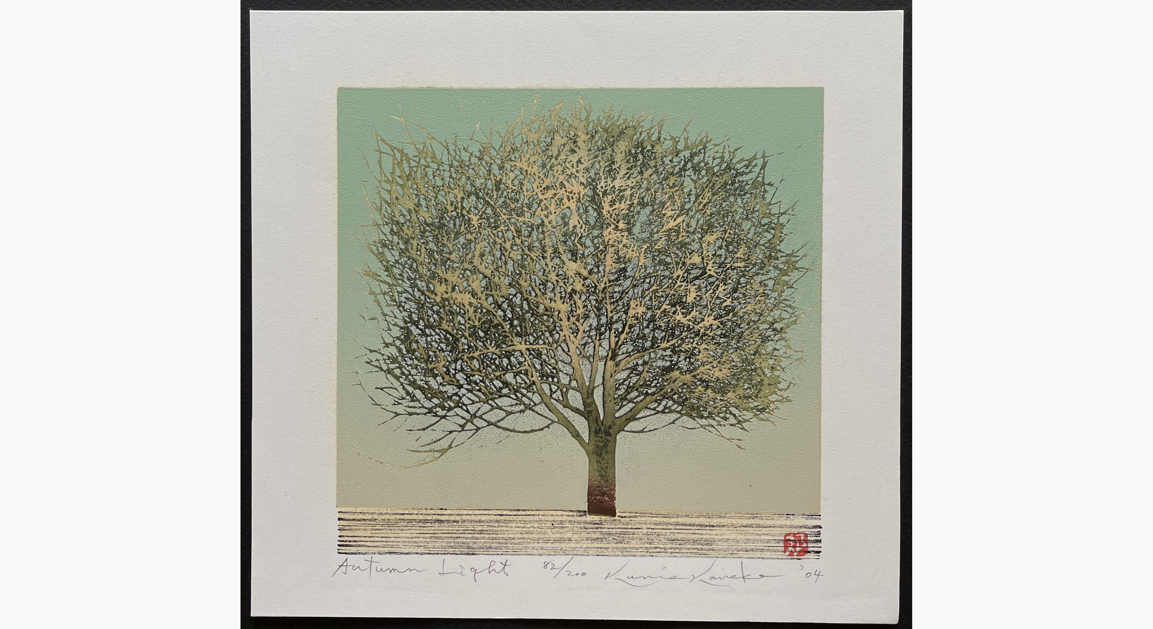 Japanese woodblock print - Kunio Kaneko - Autumn Light (Tree)
