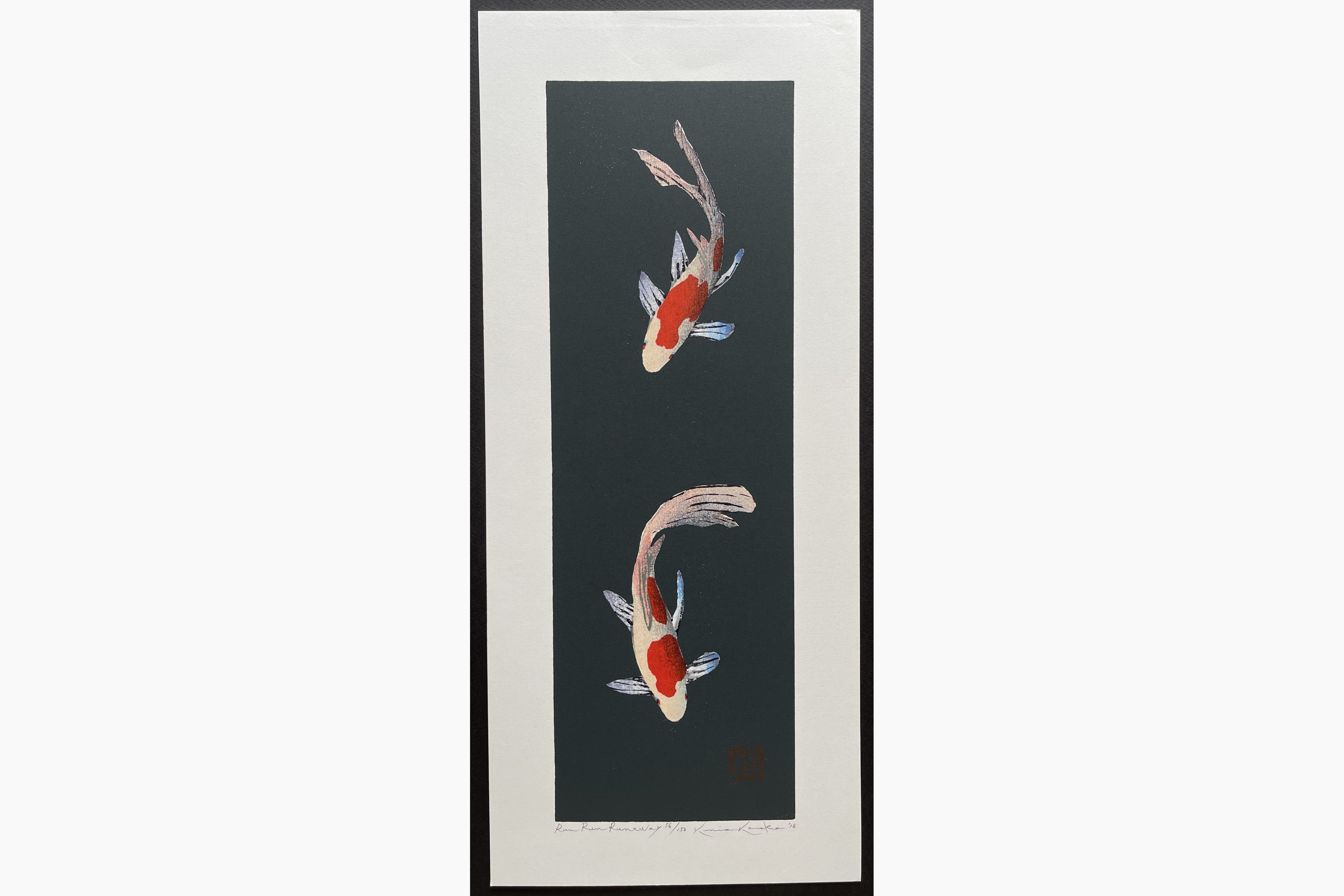Japanese woodblock print - Kunio Kaneko - Run Run Run Away (Black)
