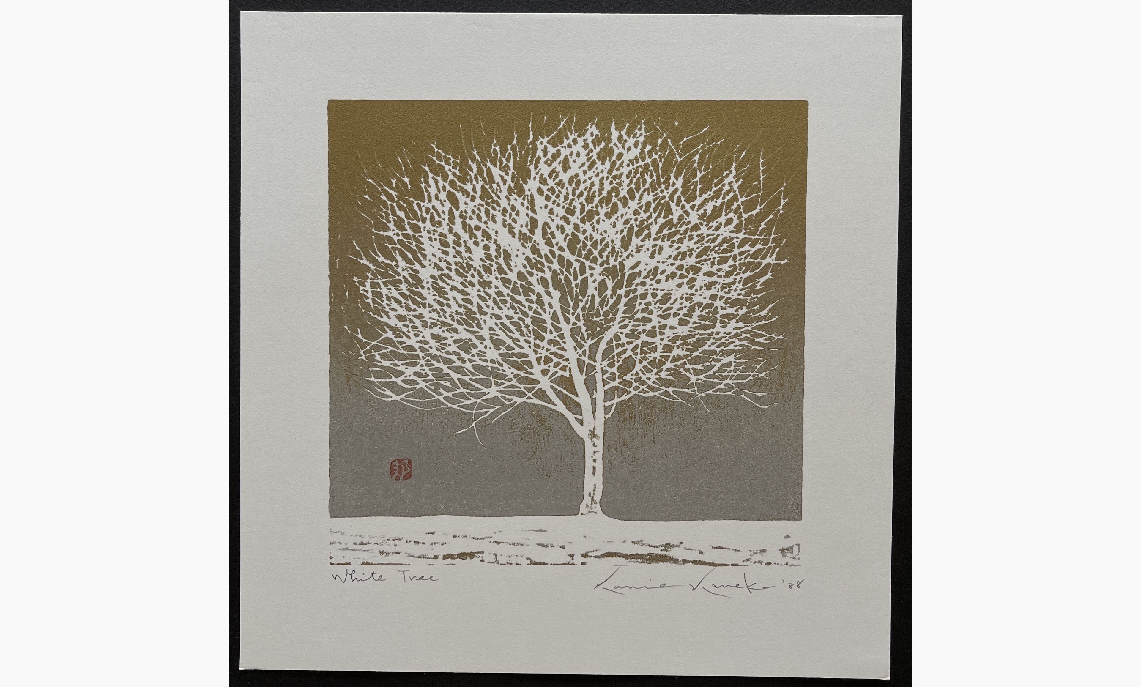 Japanese woodblock print - Kunio Kaneko - White Tree