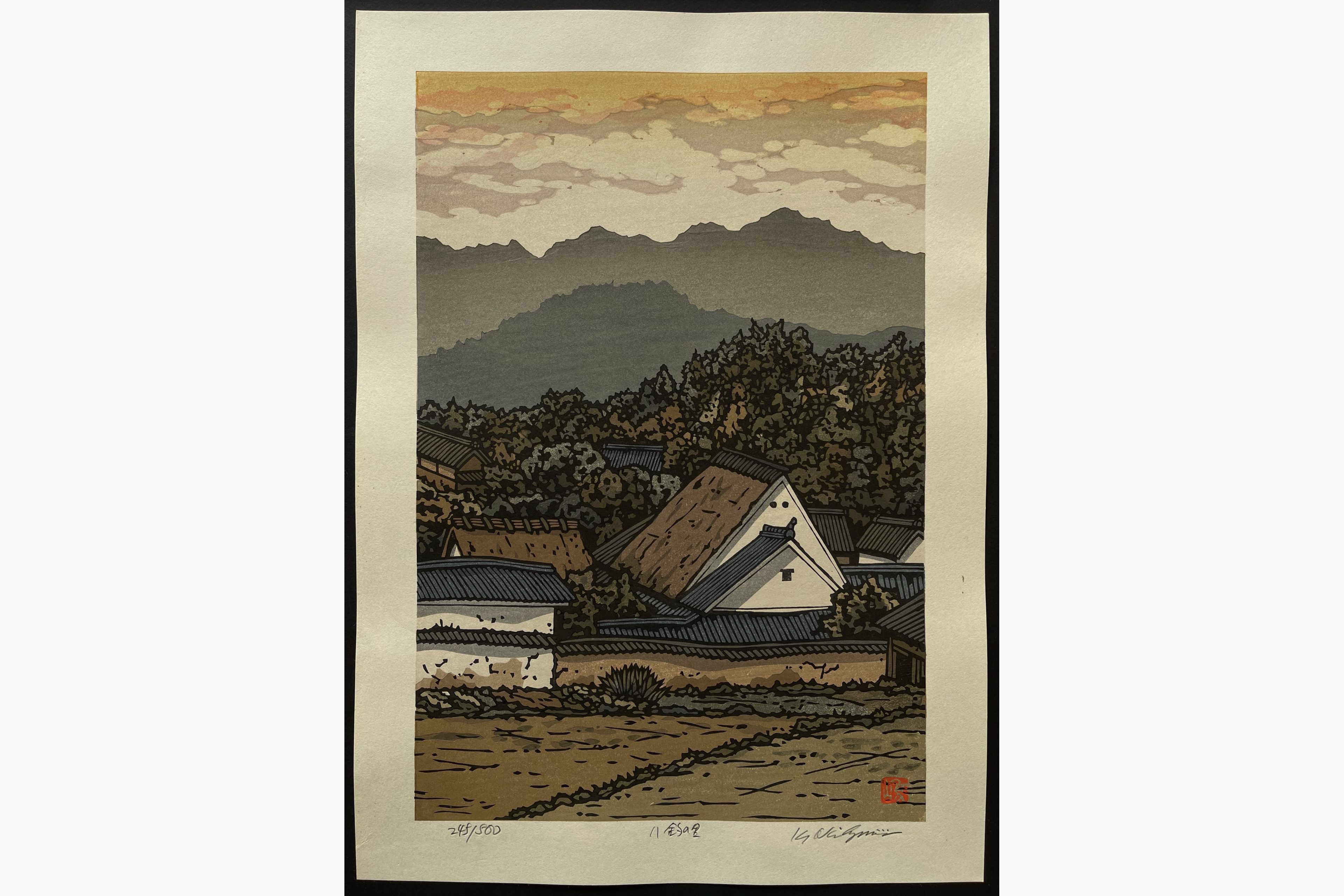 Japanese woodblock print - Nishijima Katsuyuki - Village of Yatsuri