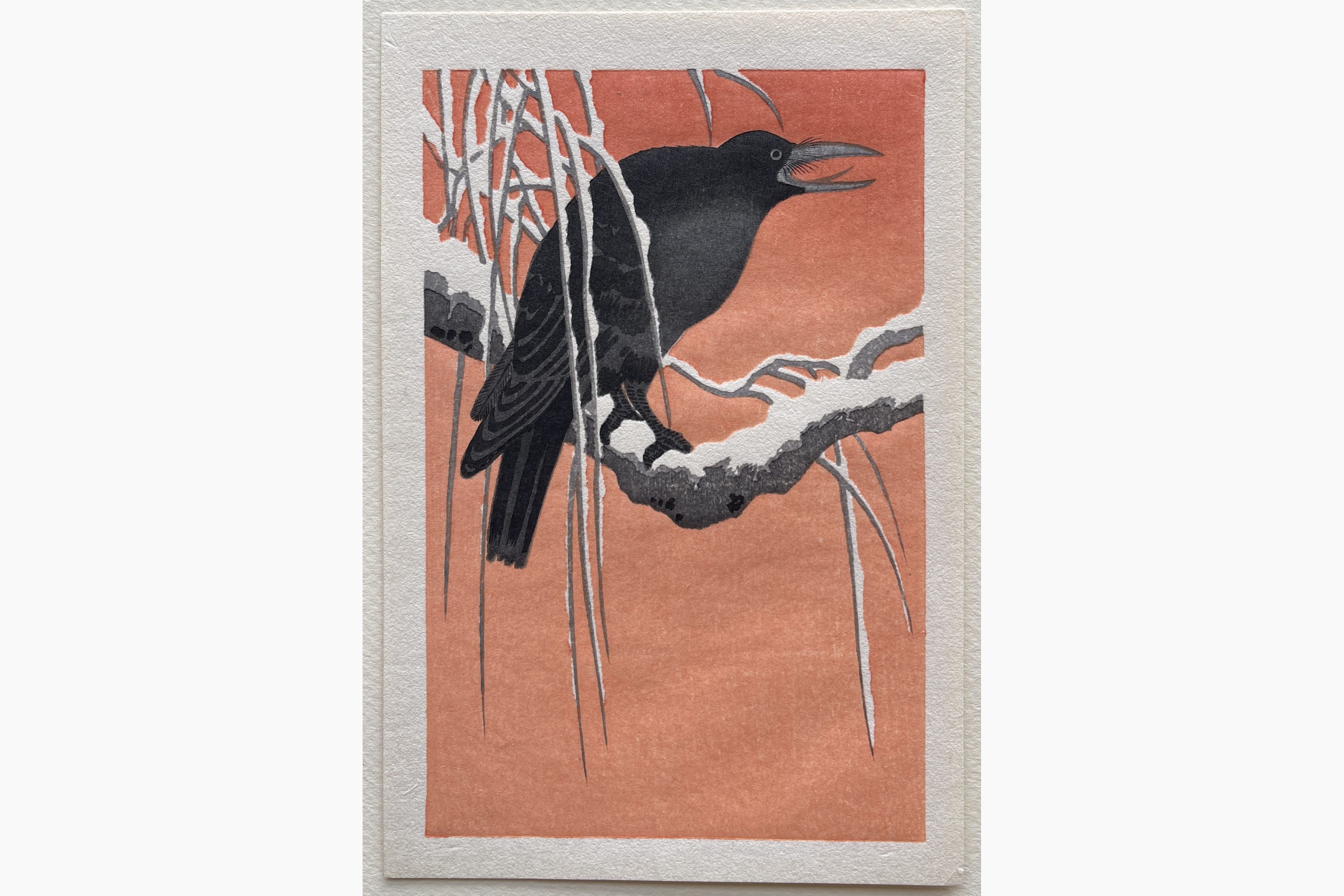 Japanese woodblock print - Ohara Koson - Crow on Snowy Branch