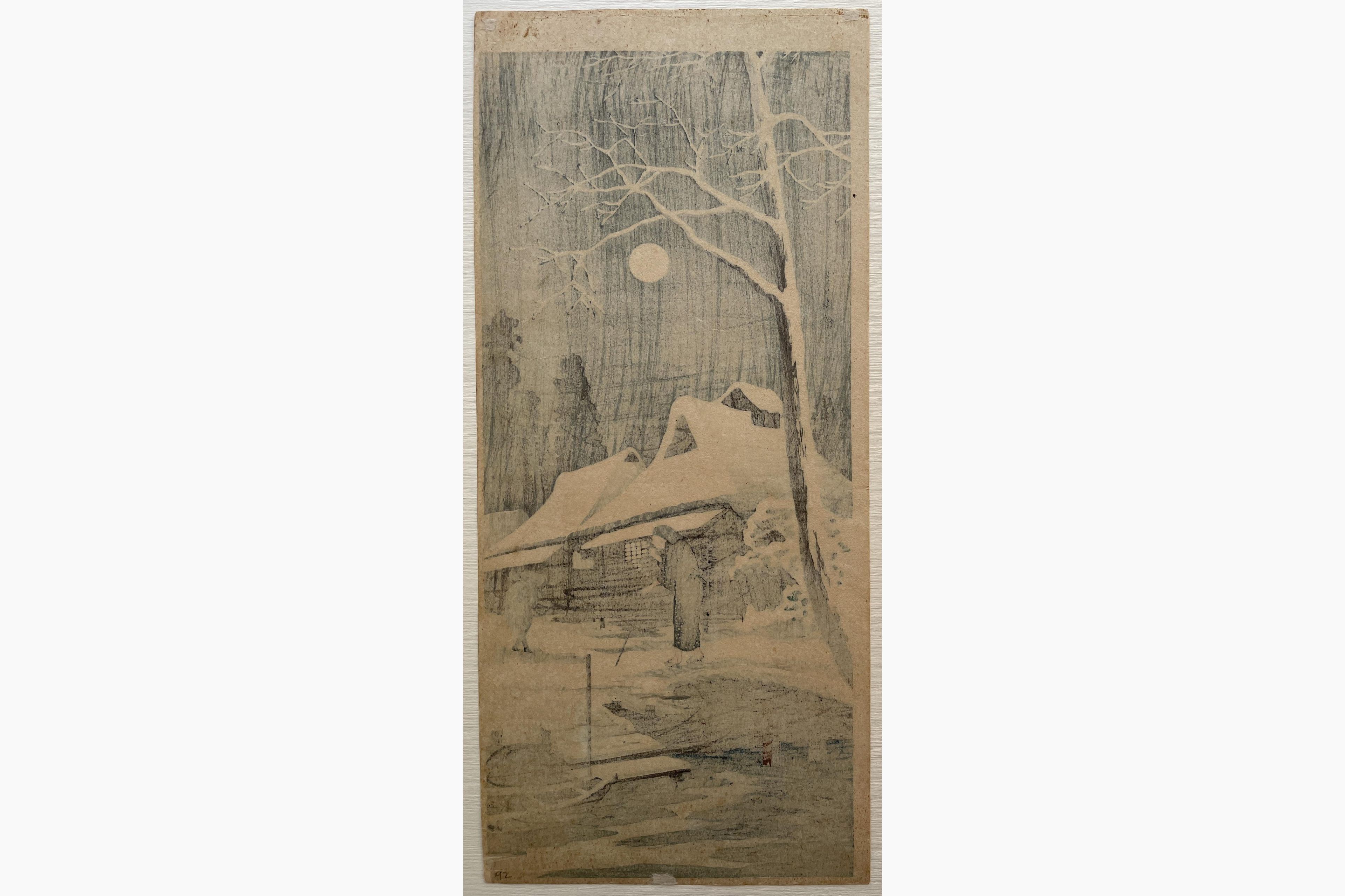 Japanese woodcut - Takahashi Shotei - Snowy Night with a Hazy Moon