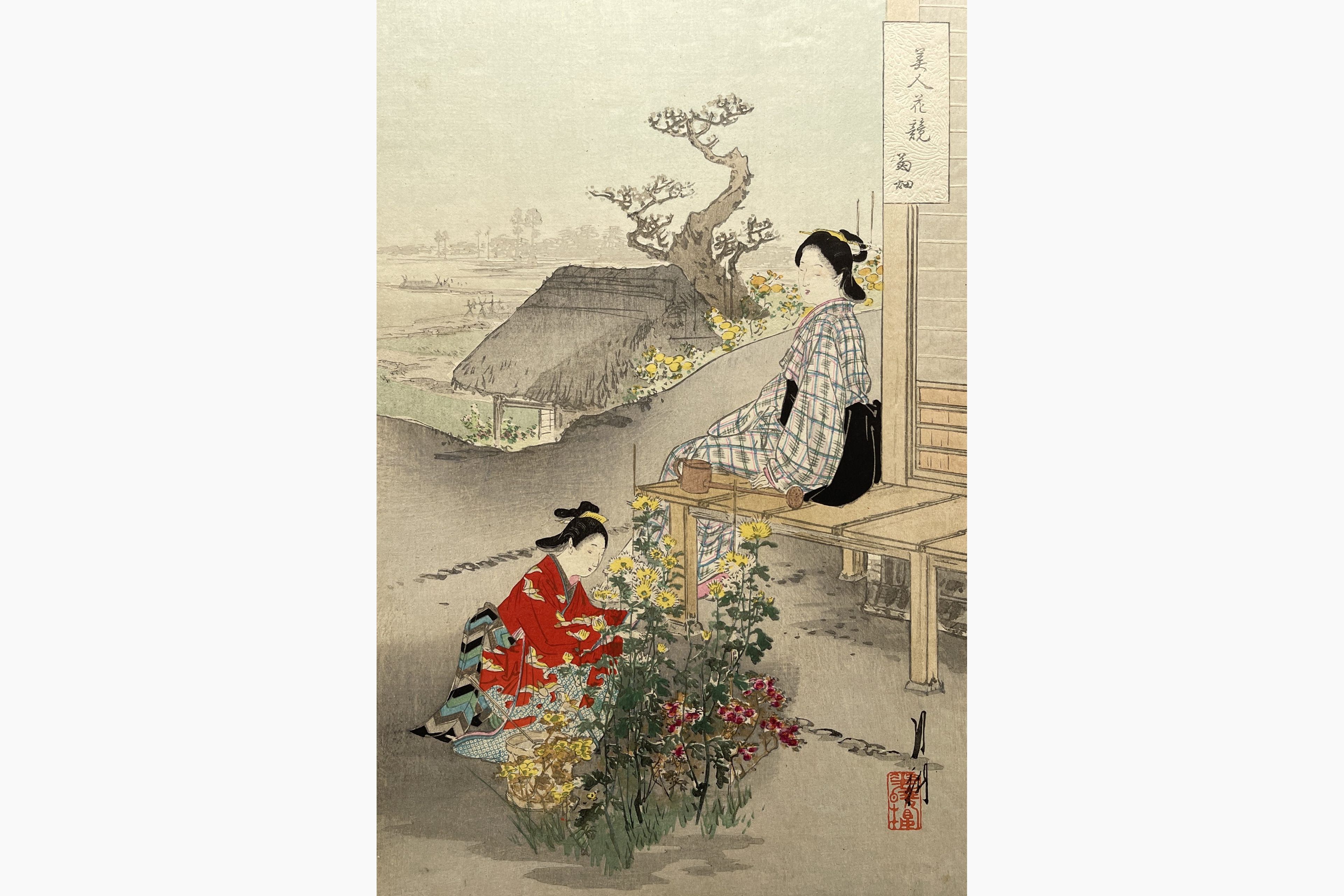 Original woodblock print - Gekko Ogata - Chrysanthemums