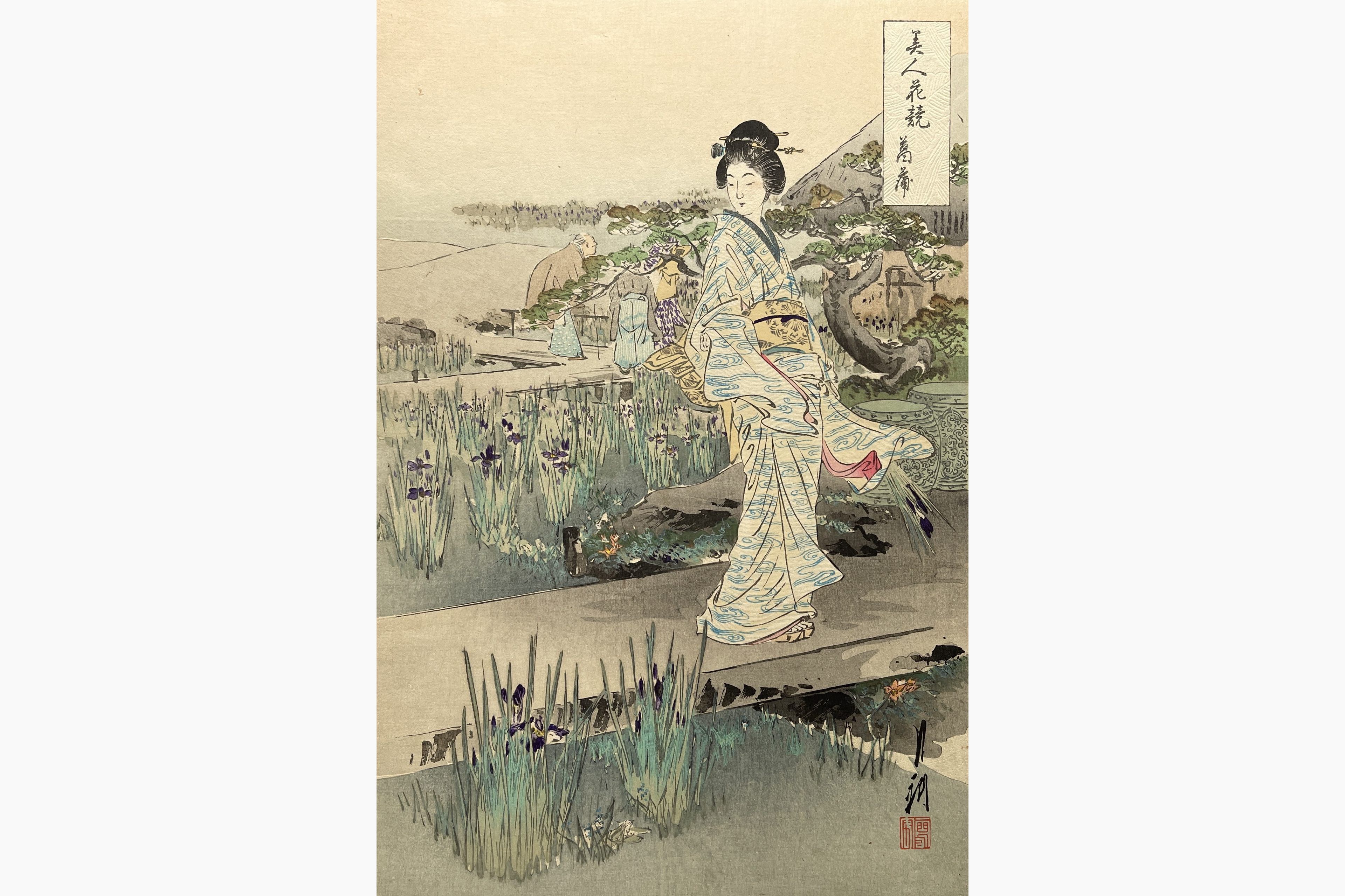Original woodblock print - Gekko Ogata - Iris Garden