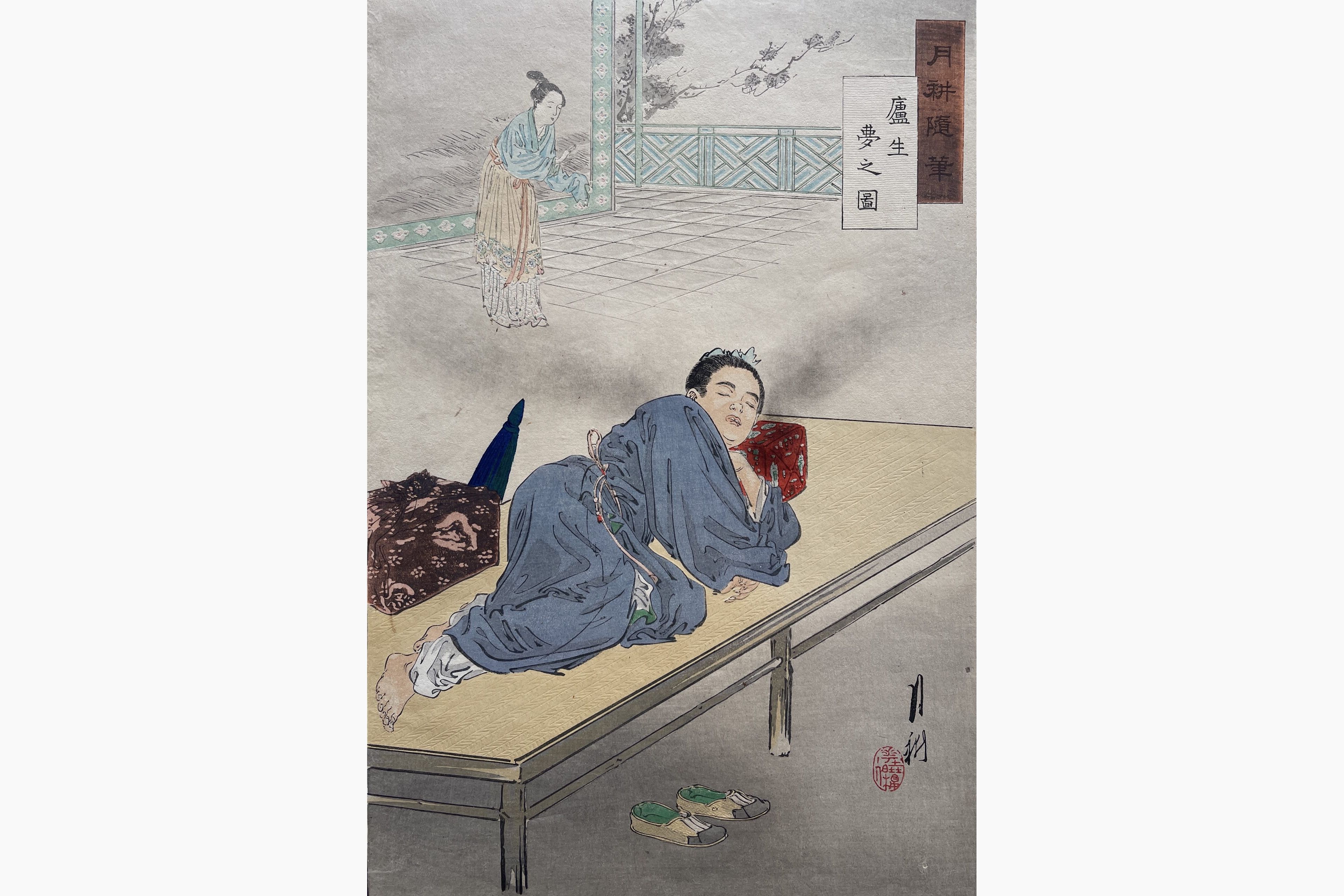 Original woodblock print - Gekko Ogata - Rosei's Dream