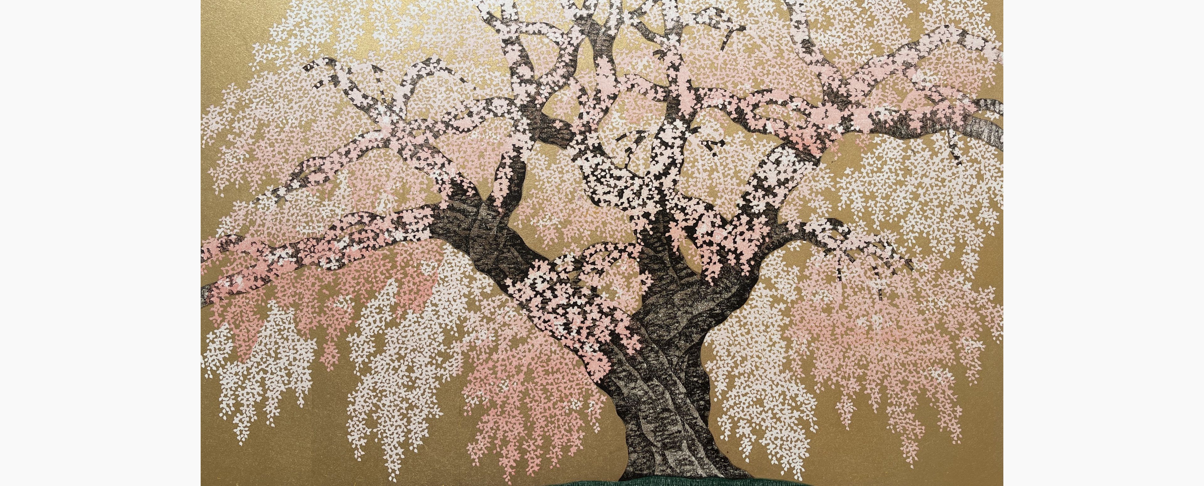 Original woodblock print - Hajime Namiki - Weeping Cherry of Kuonji in Minobu Mountain