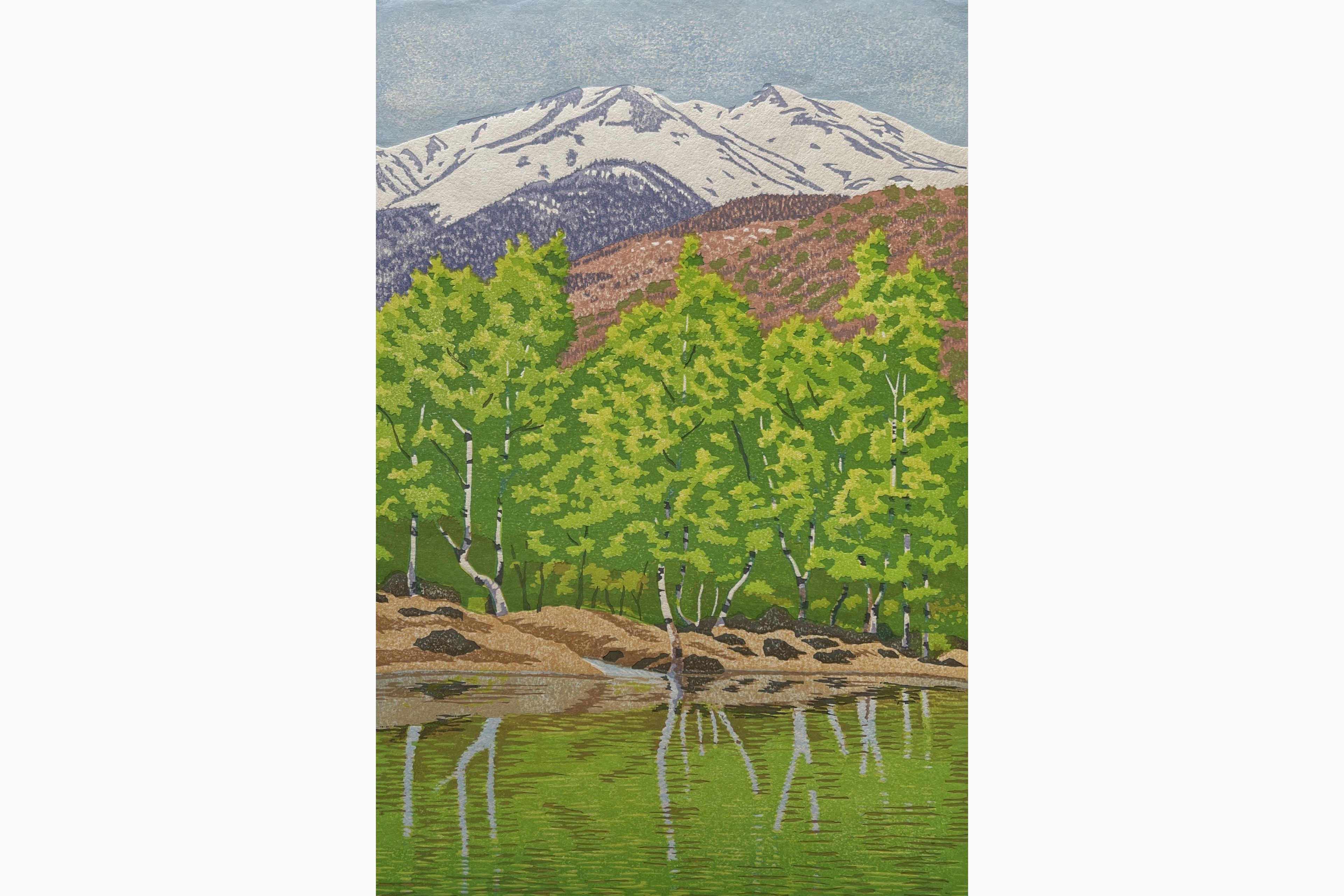 Original woodblock print - Kasamatsu Mihoko - Fresh green on the Norikura Plateau