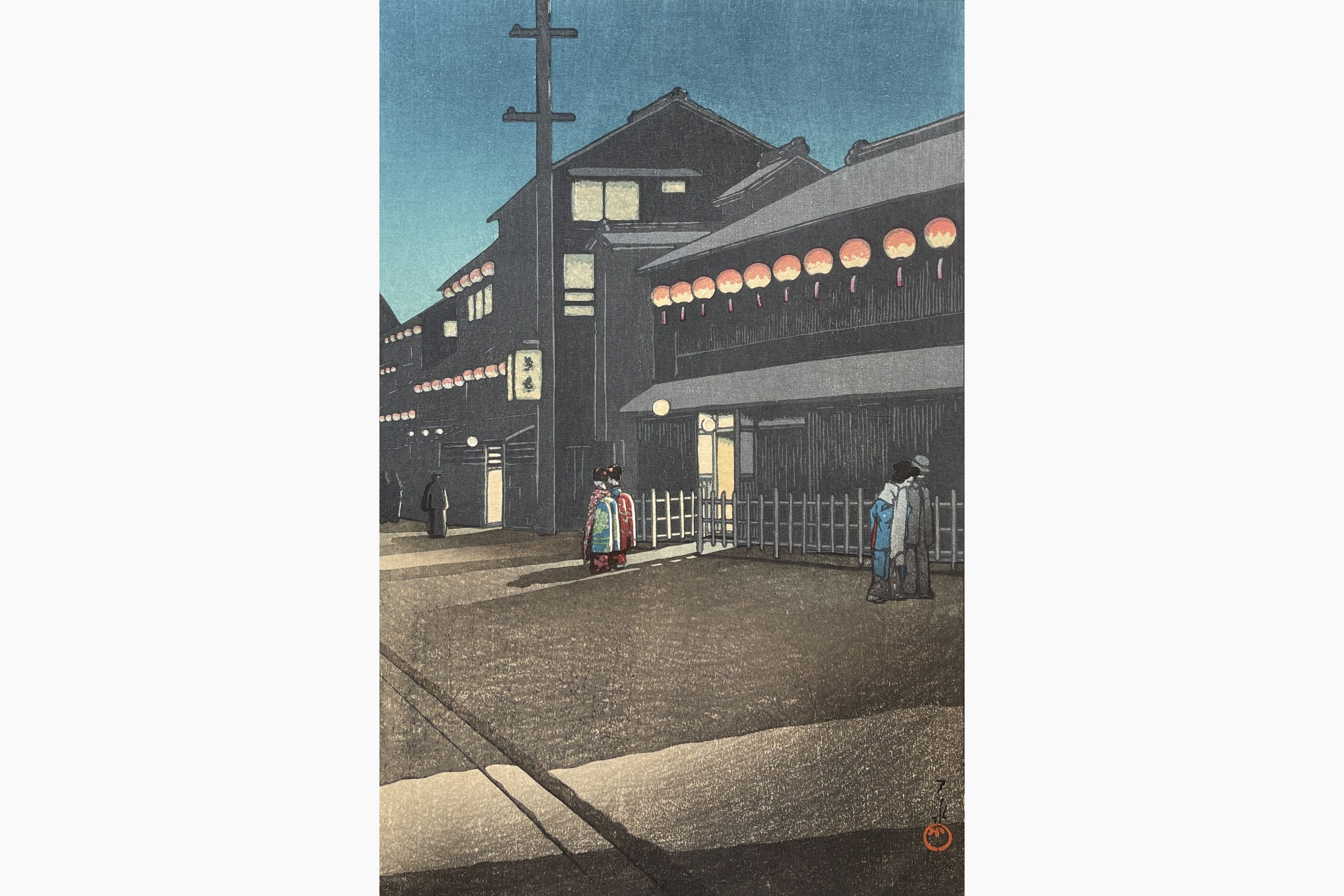 Original woodblock print - Kawase Hasui - Evening At Soemon-Cho, Osaka