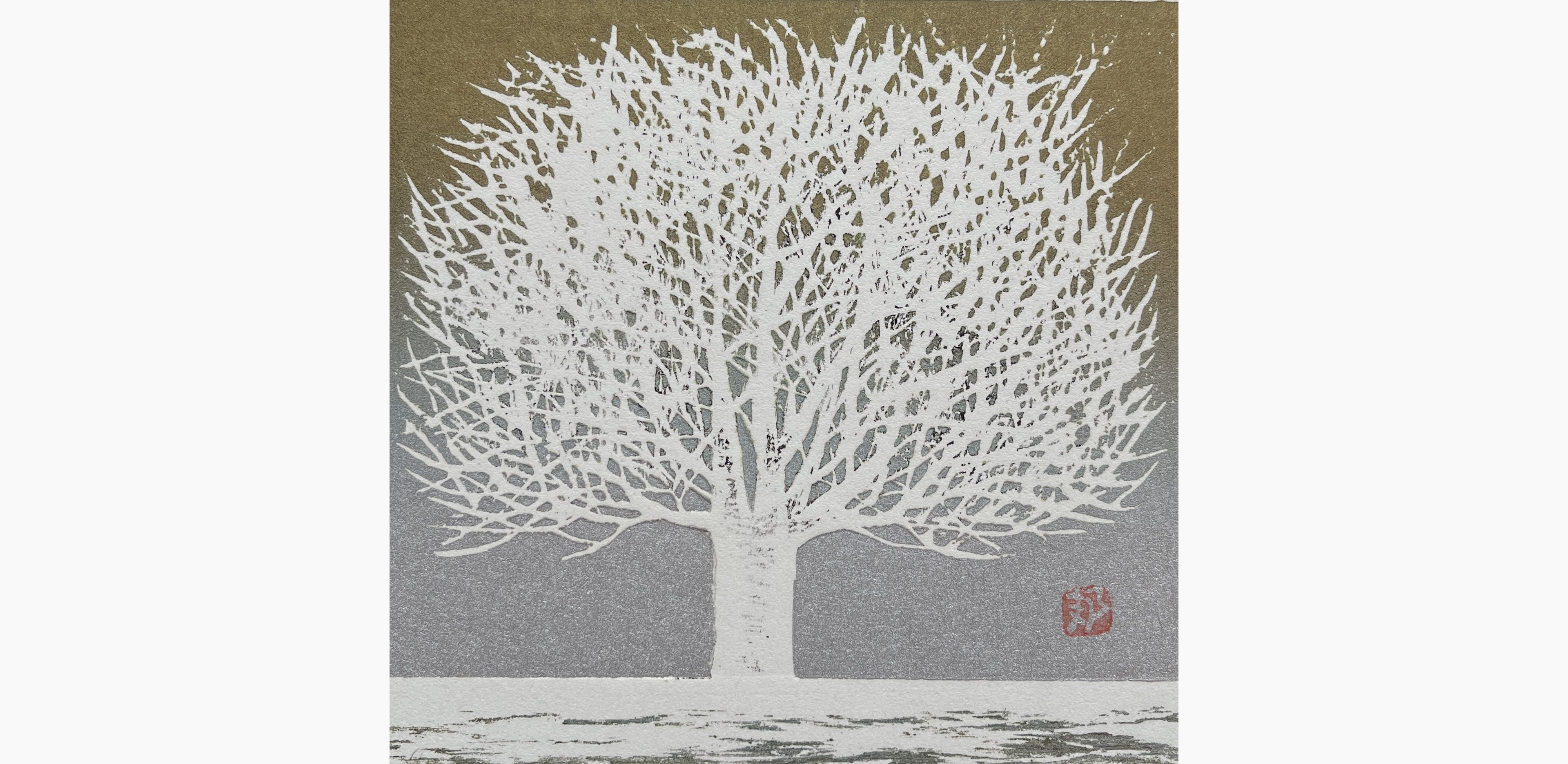 Original woodblock print - Kunio Kaneko - White Morning
