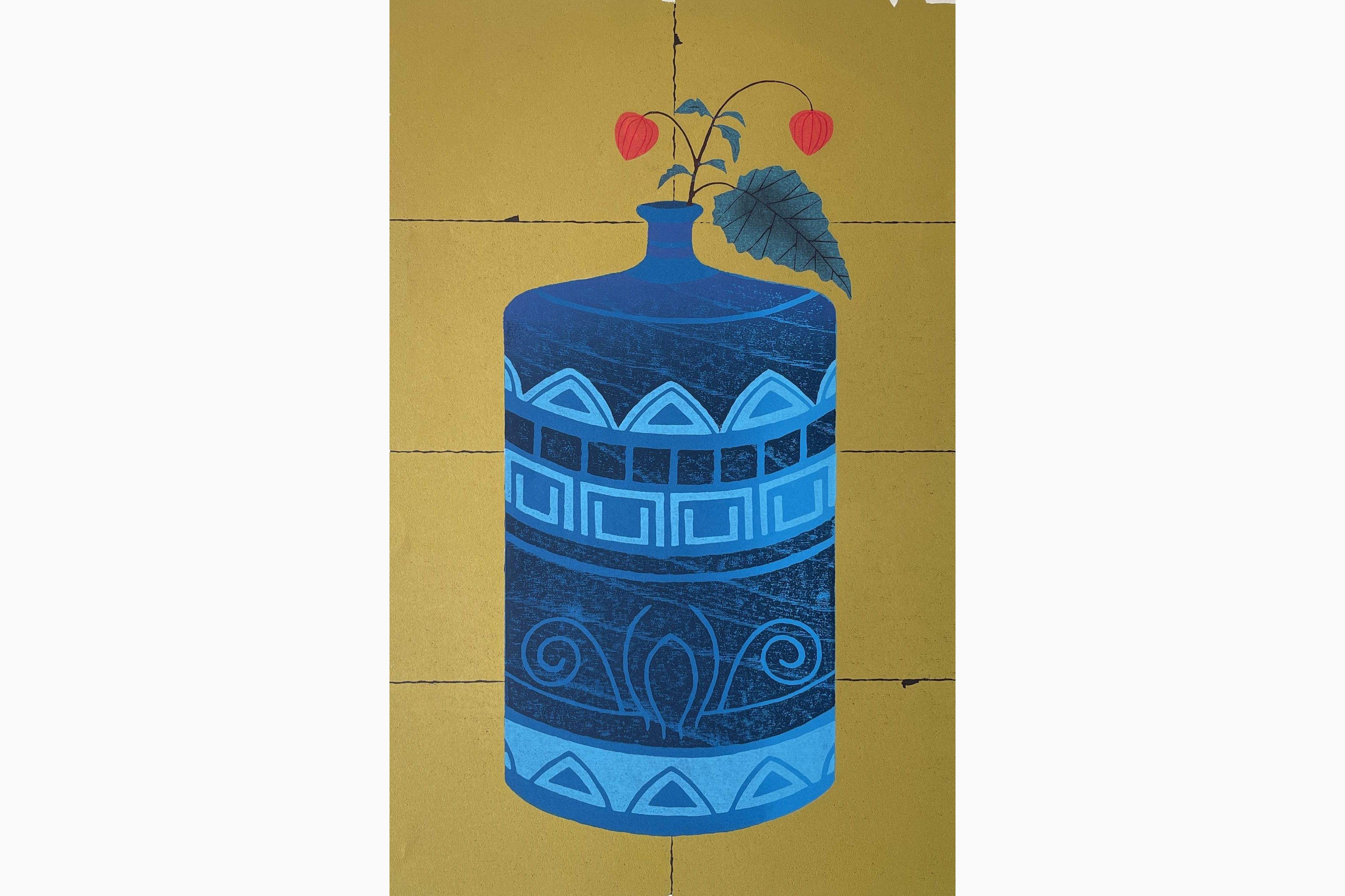 Original woodblock print - Nishida Tadashige - Blue Single Flower Vase