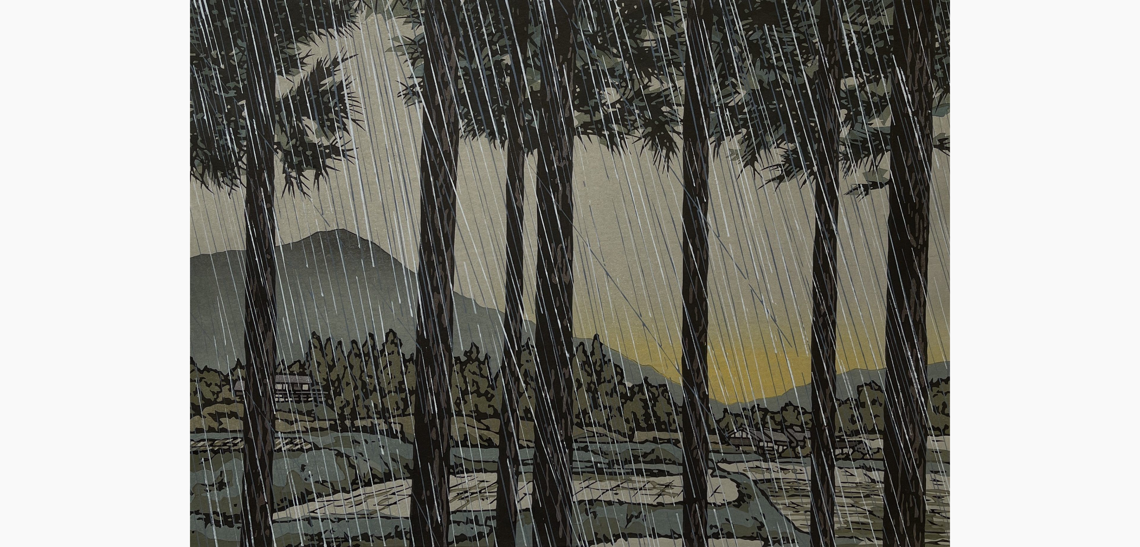 Original woodblock print - Nishijima Katsuyuki - Late Autumn Rain