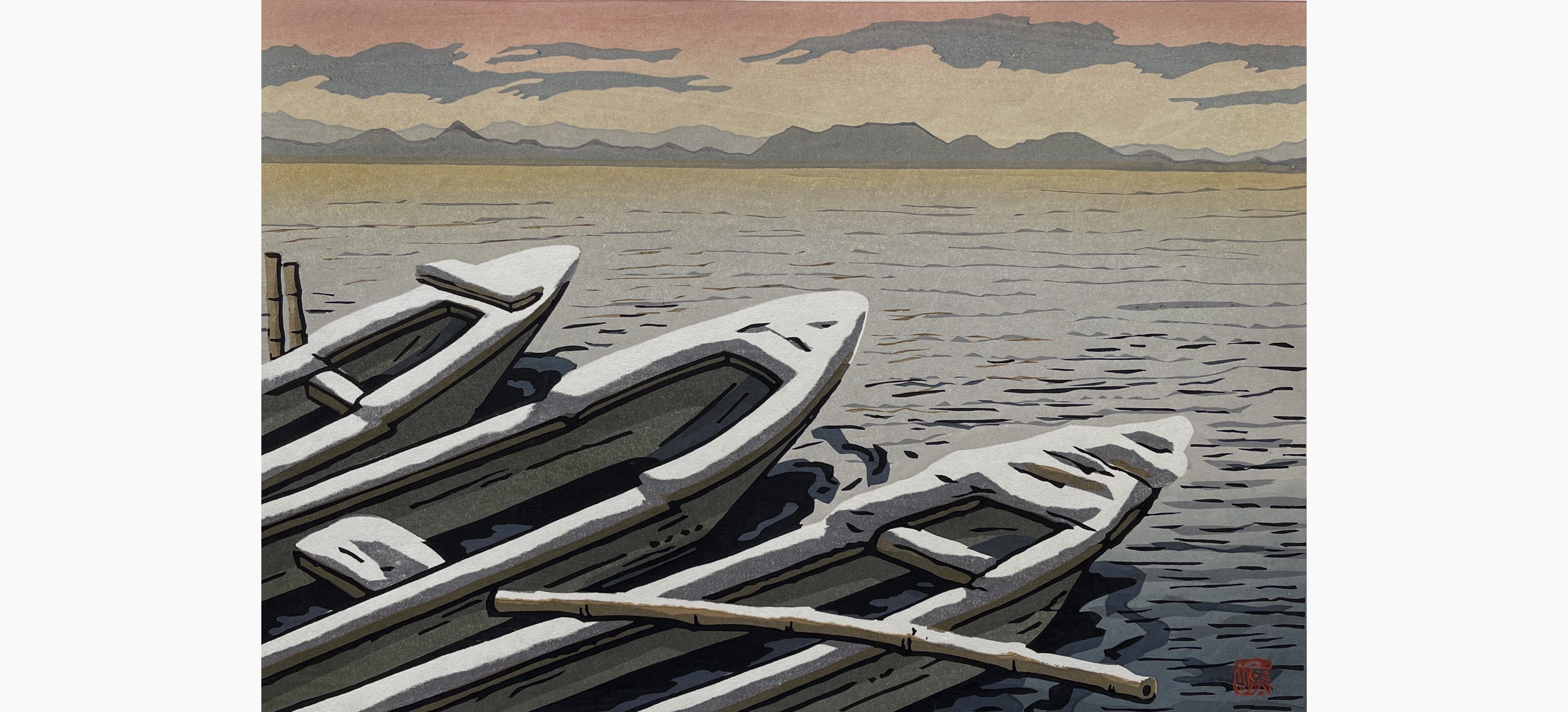 Original woodblock print - Nishijima Katsuyuki - Morning at the Lake