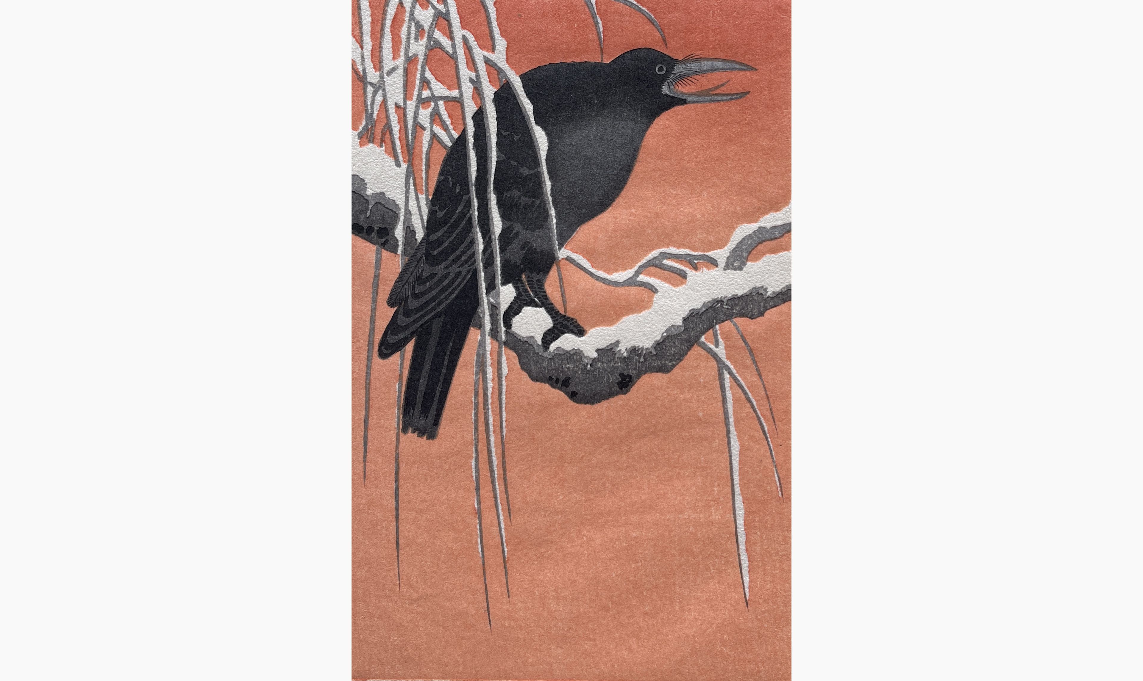 Original woodblock print - Ohara Koson - Crow on Snowy Branch