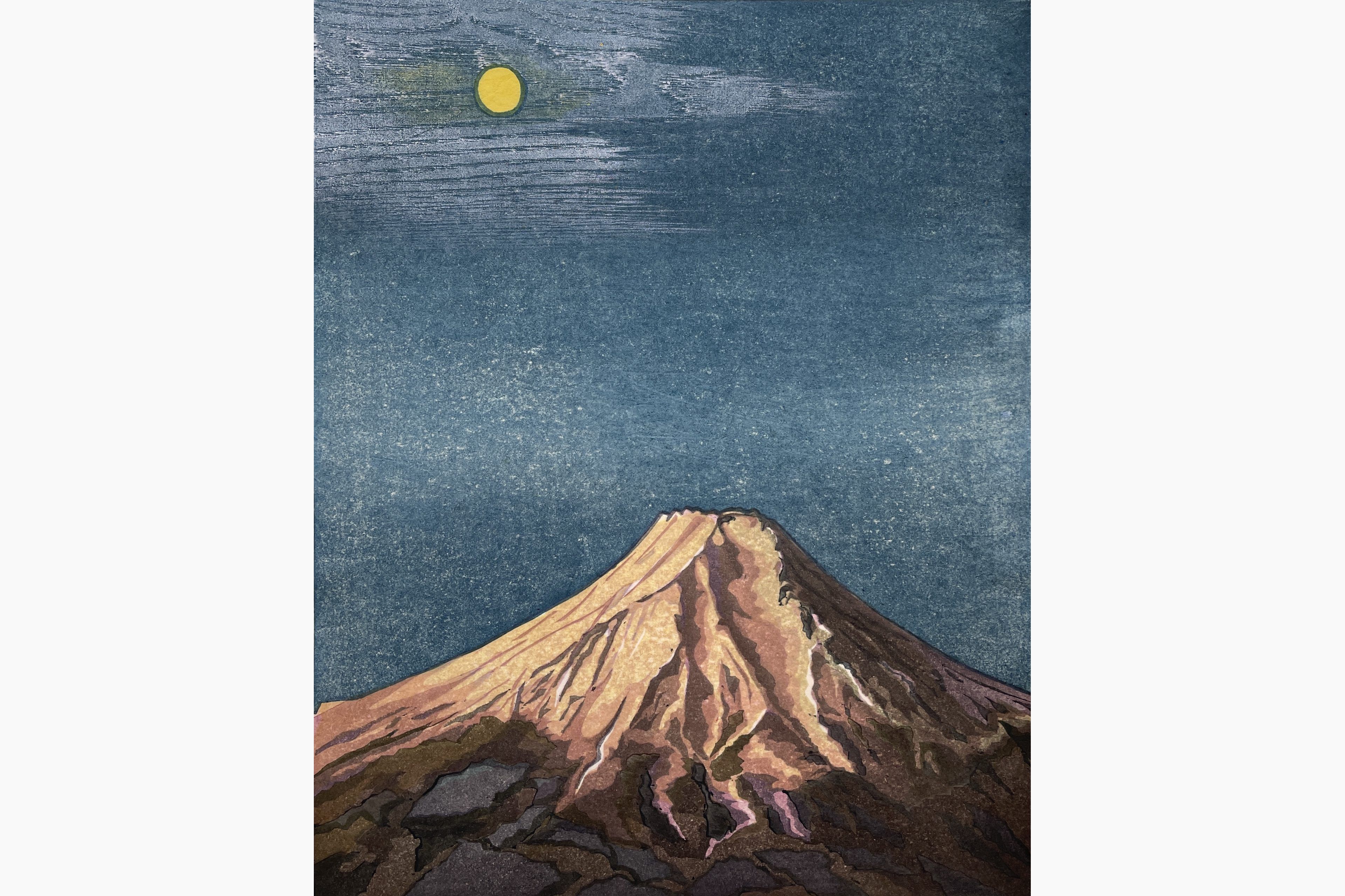 Original woodblock print - Osamu Sugiyama - Mount Fuji - Moon Light