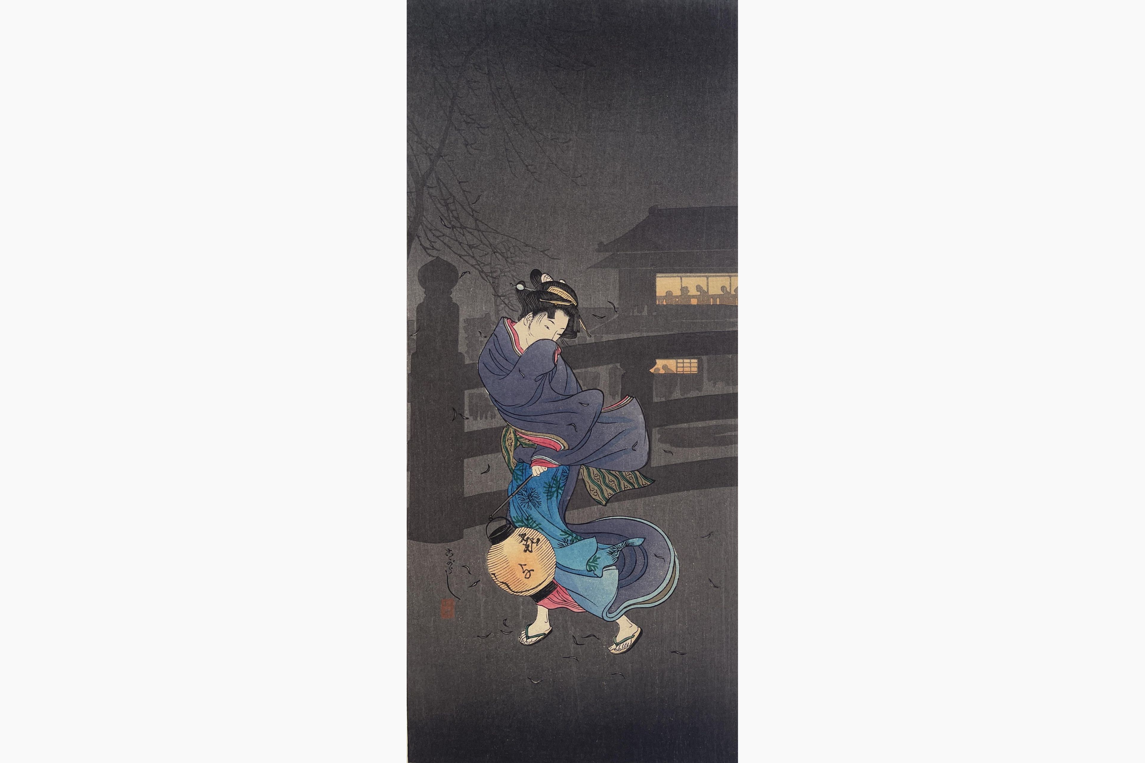 Original woodblock print - Takahashi Shotei - Cold Winter Wind