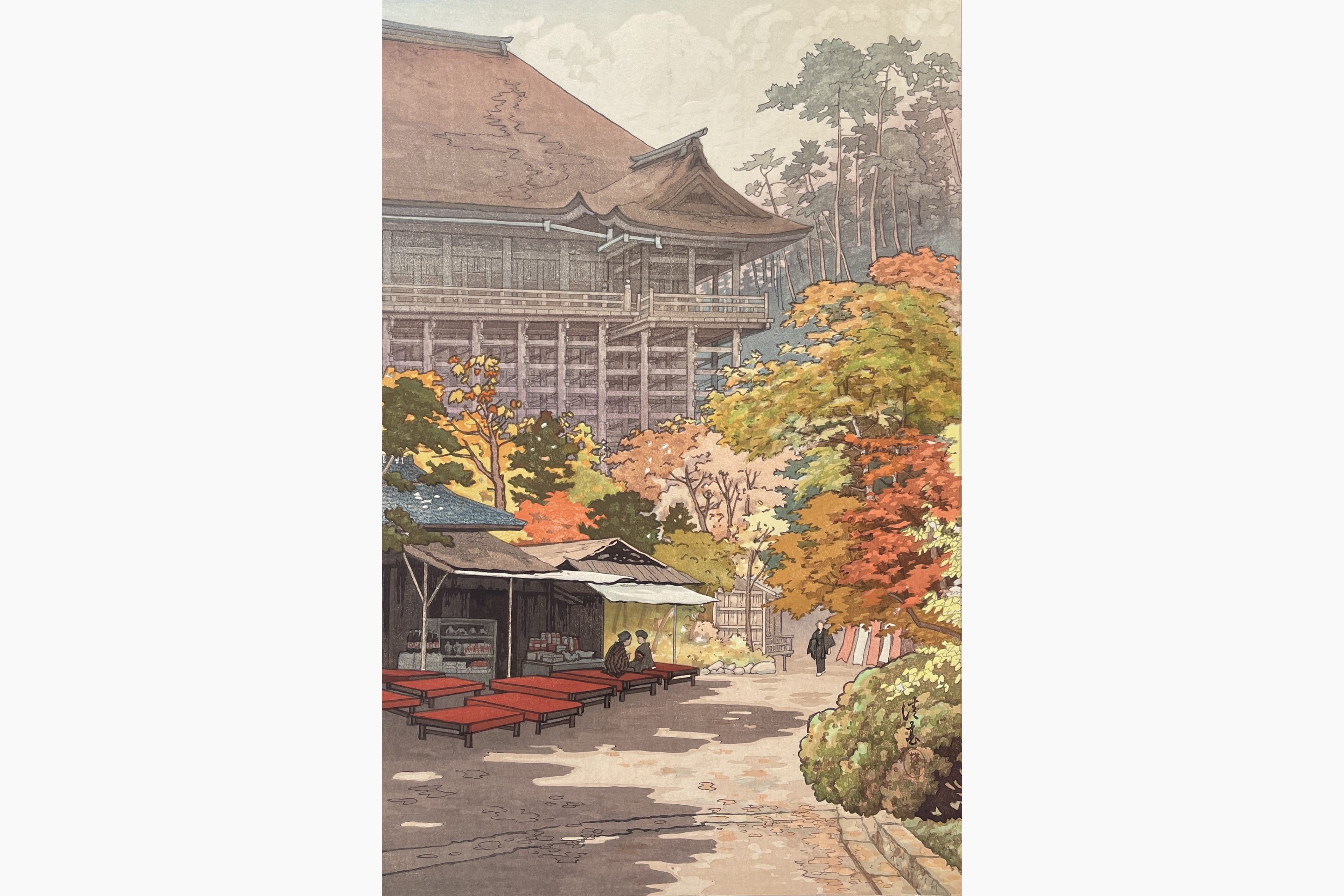 Original woodblock print - Yokouchi Kiyoharu (Ginnosuke) - Maple Leaves at Kiyomizu Temple
