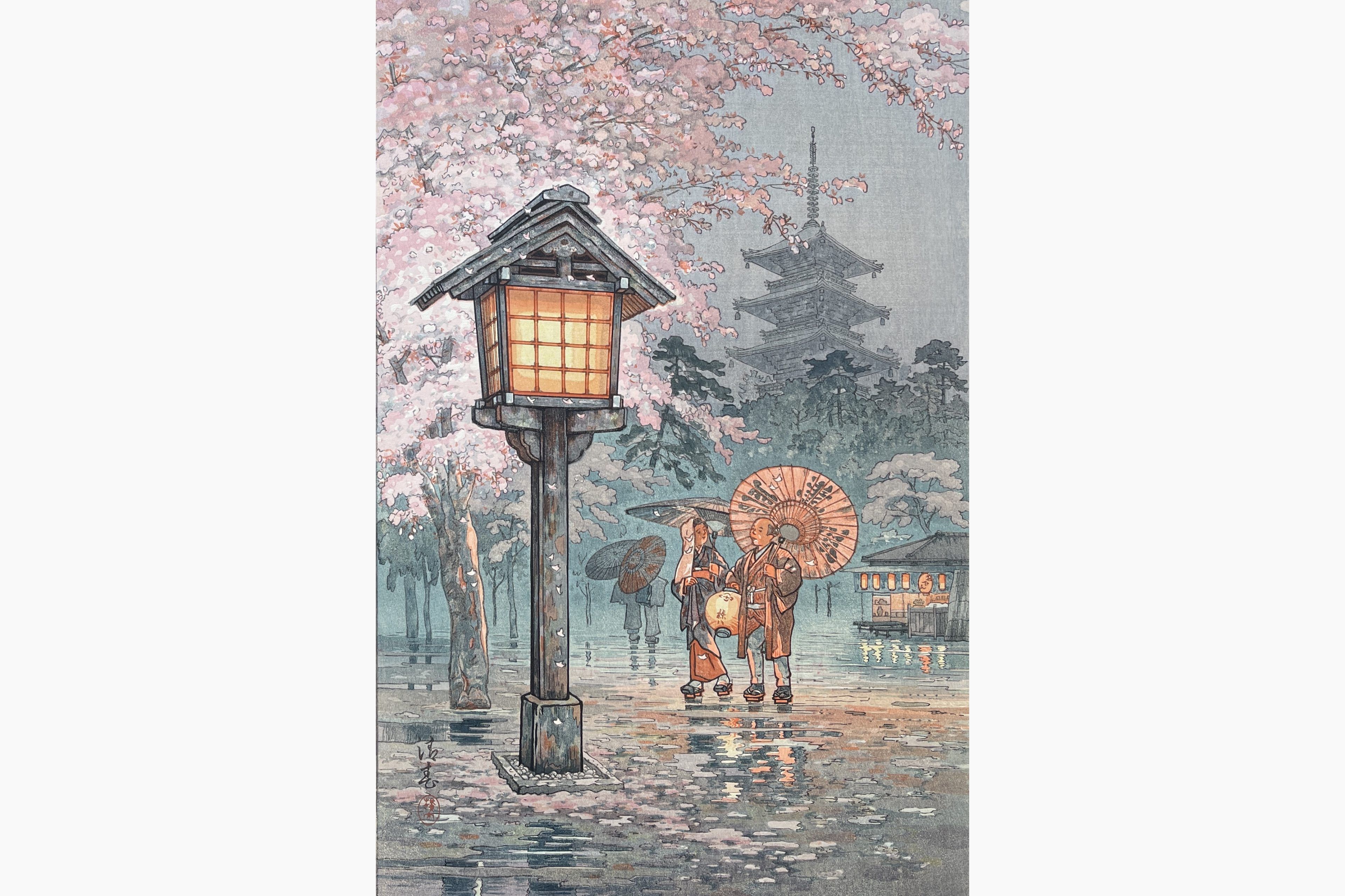 Original woodblock print - Yokouchi Kiyoharu (Ginnosuke) - Rain at Ueno