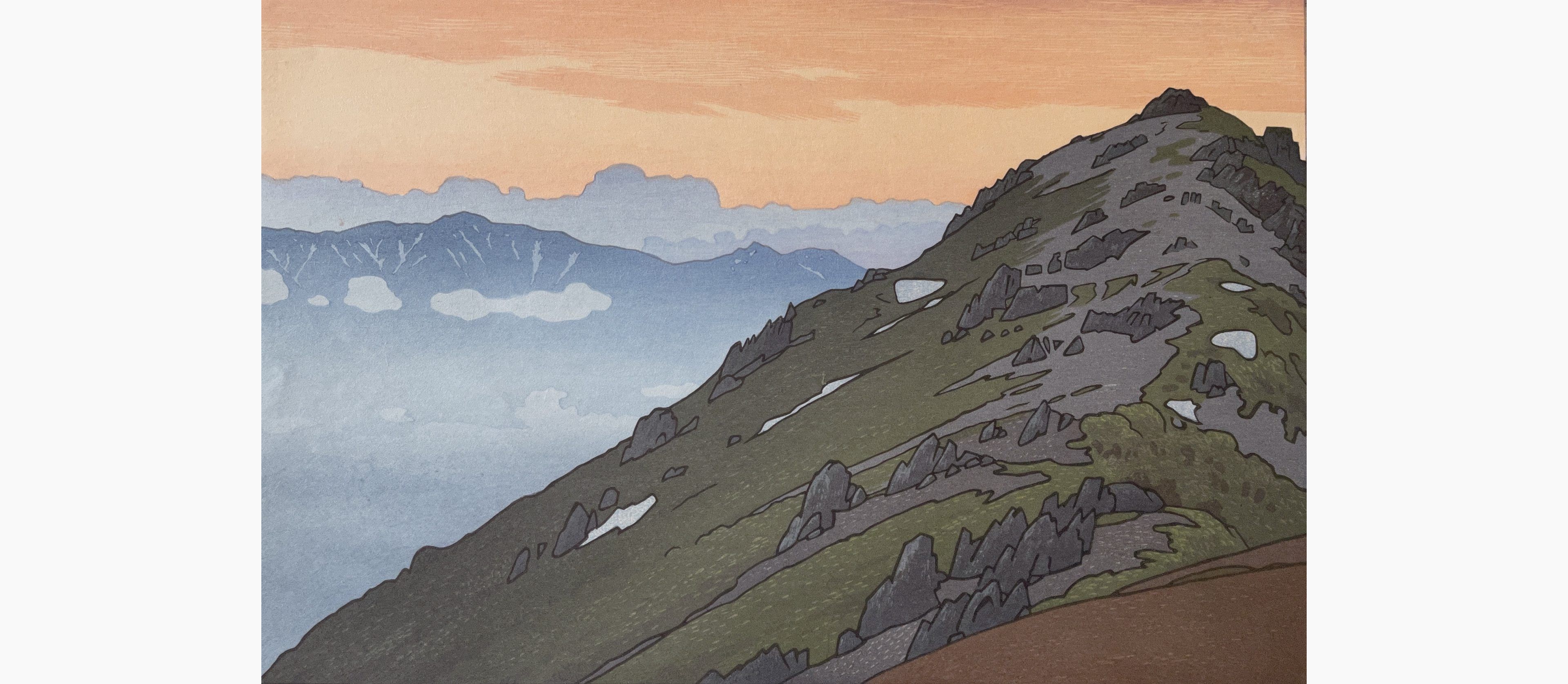 Original woodblock print - Toshi Yoshida - Tsubakurodake, Evening