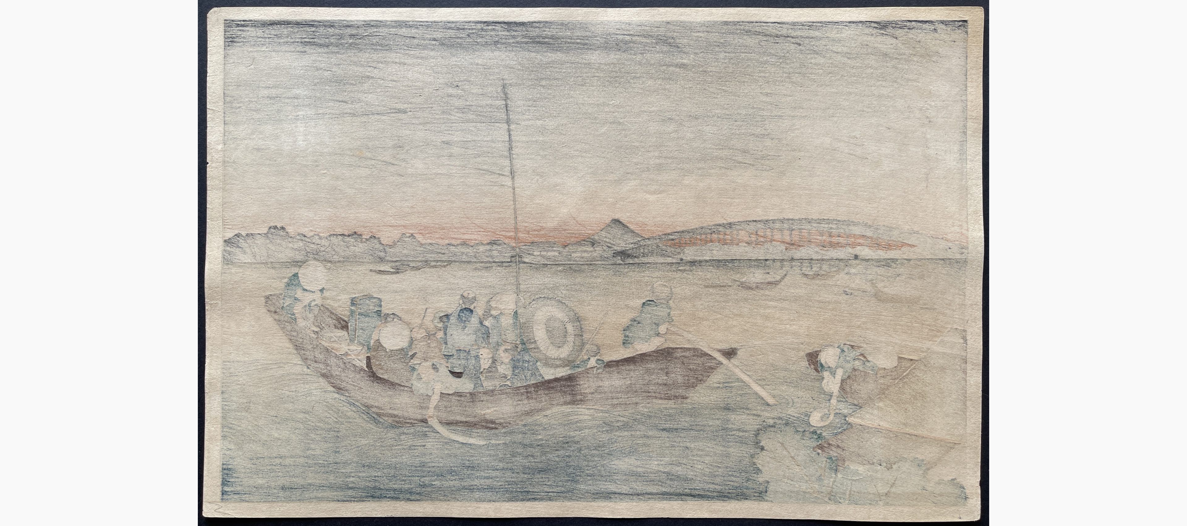 Japanese print - Katsushika Hokusai - Viewing the Sunset over Ryogoku Bridge from the Onmaya Embankment