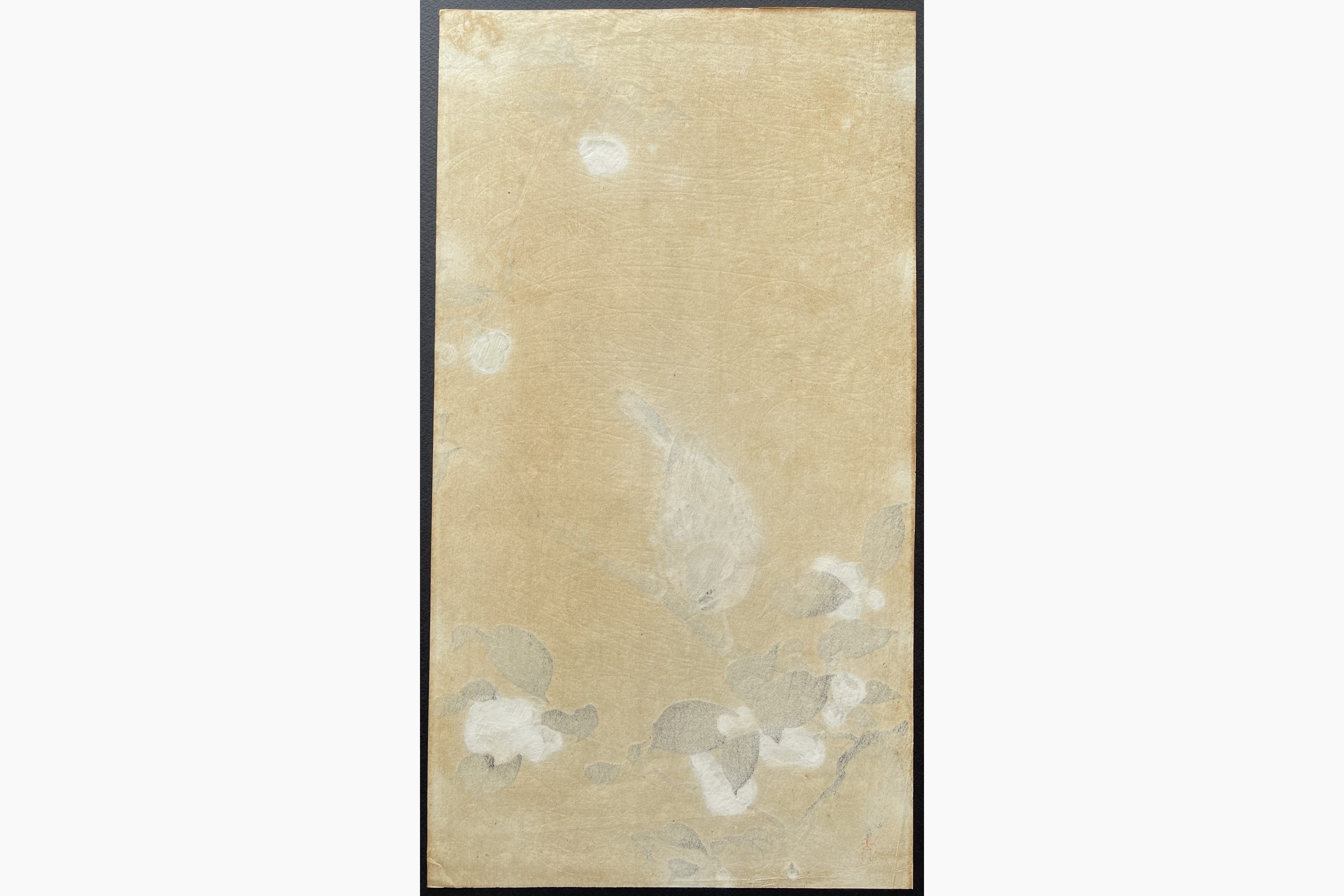 Japanese print - Ohara Koson - Bunting Perched on the Branch of a Flowering Plant