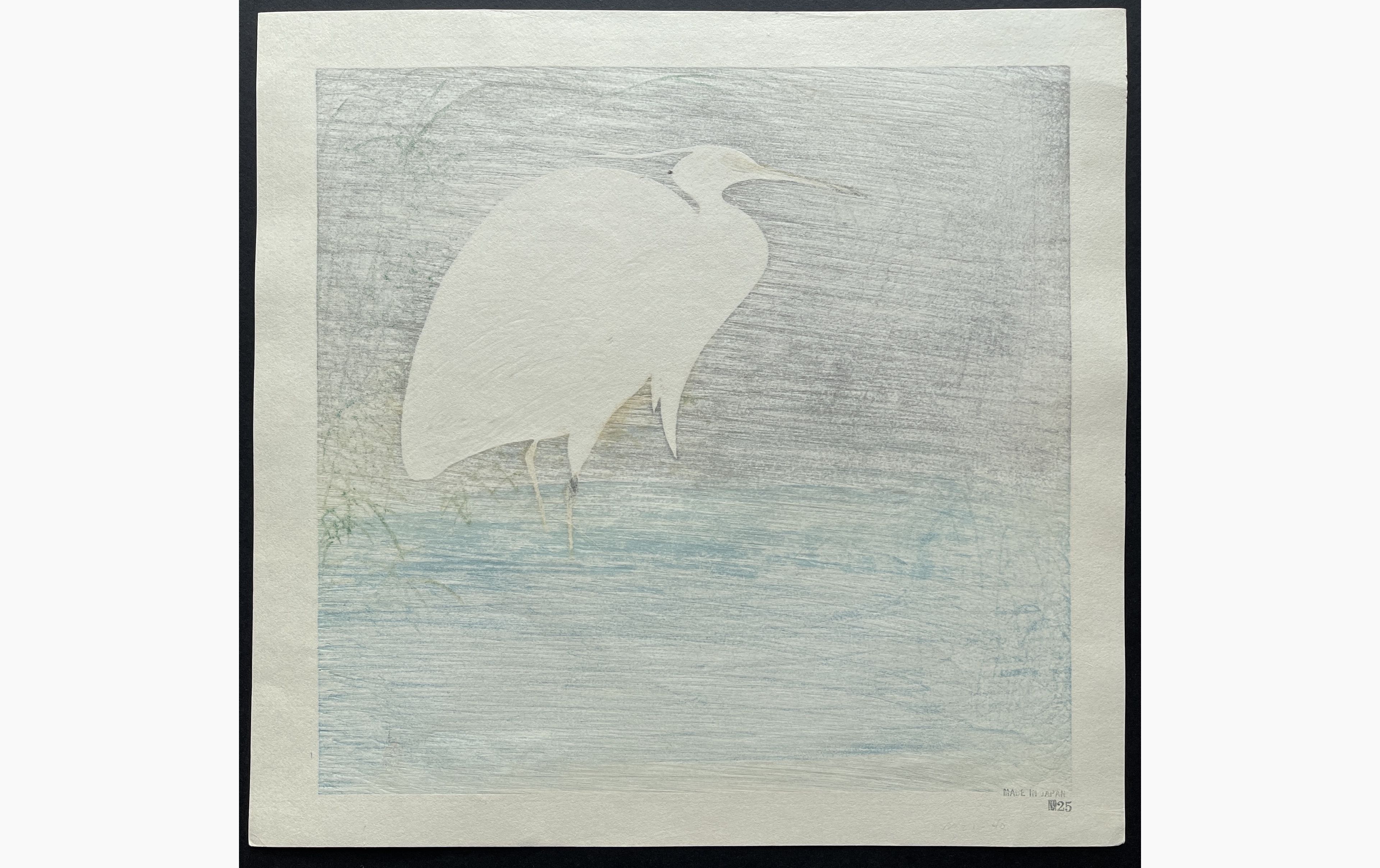 Japanese print - Ohara Koson - Wading Egret with Reeds