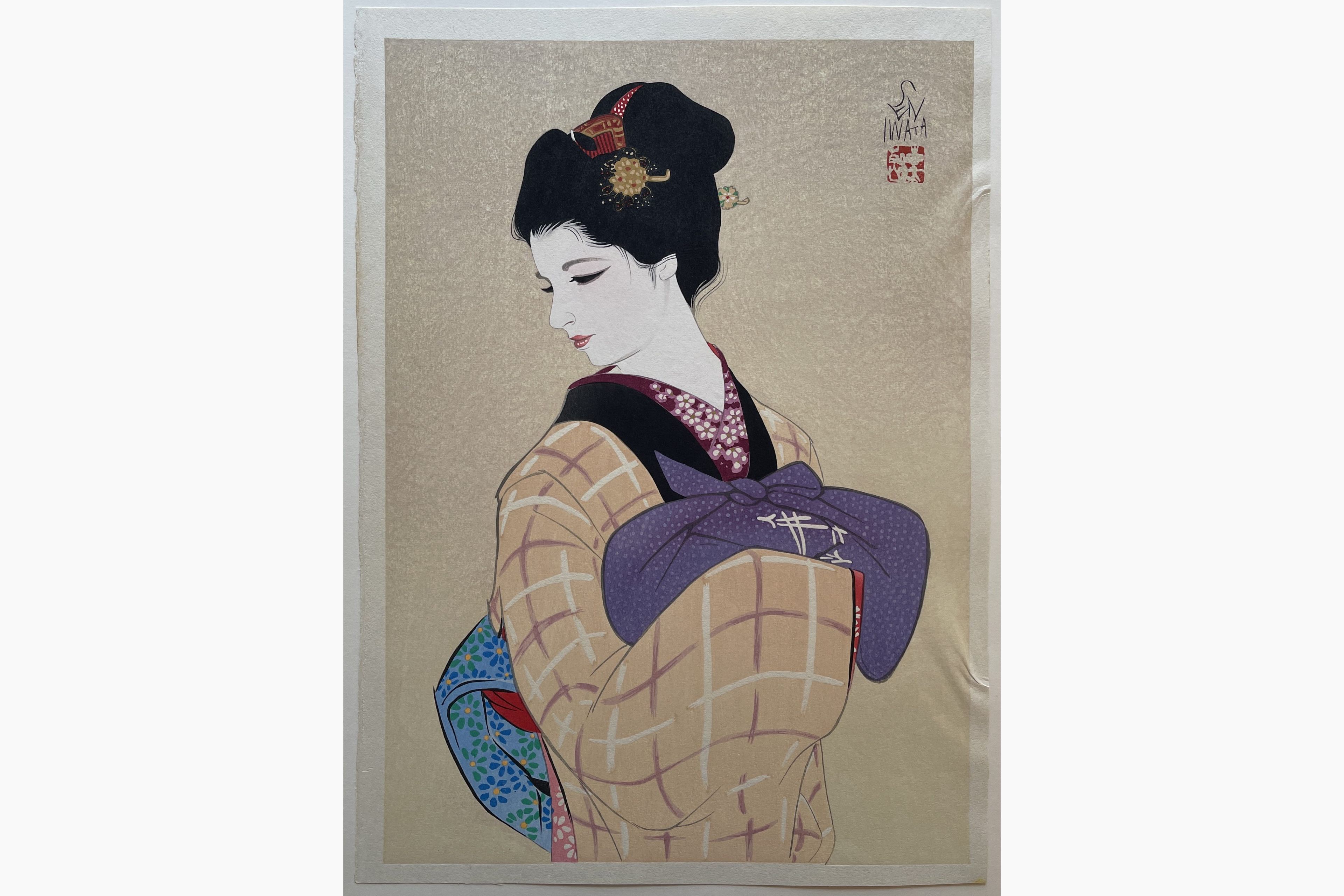 Japanese woodblock print - Sentaro Iwata - Beauty with Hair Ornament